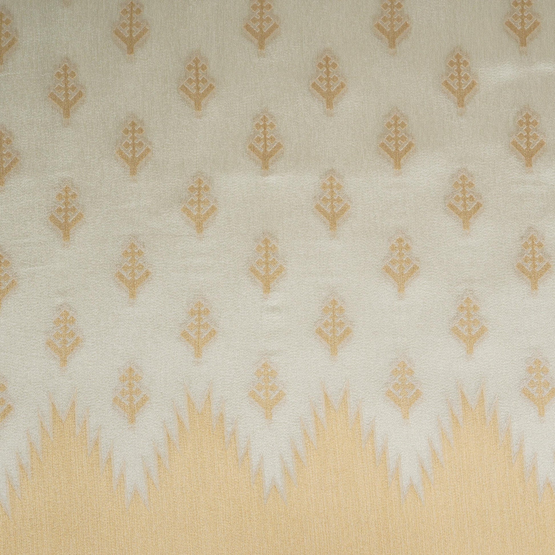 Golden with Silver floral Buta Tanchui Silk Fabric MTI-31262 - TradeUNO