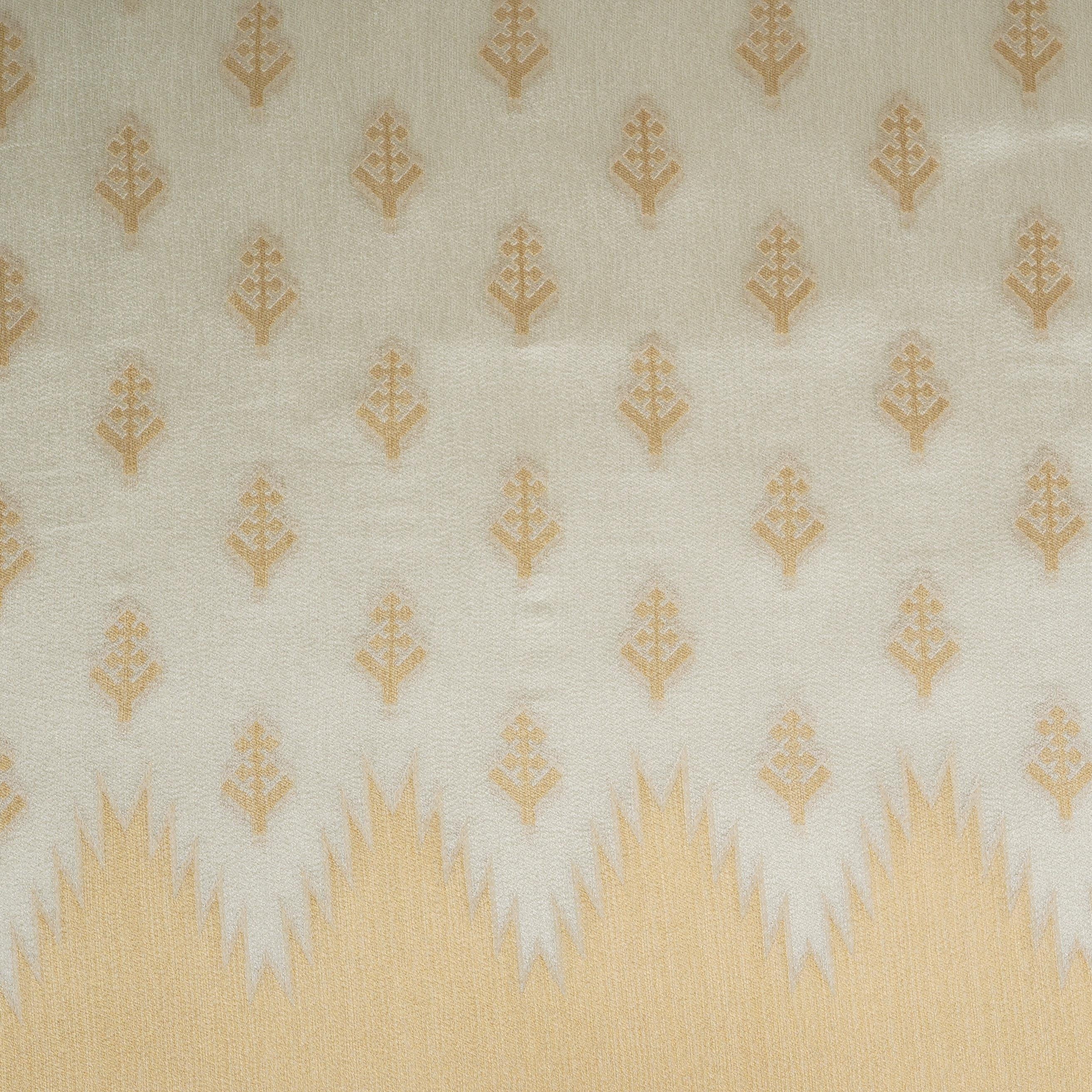 Golden with Silver floral Buta Tanchui Silk Fabric MTI-31262 - TradeUNO