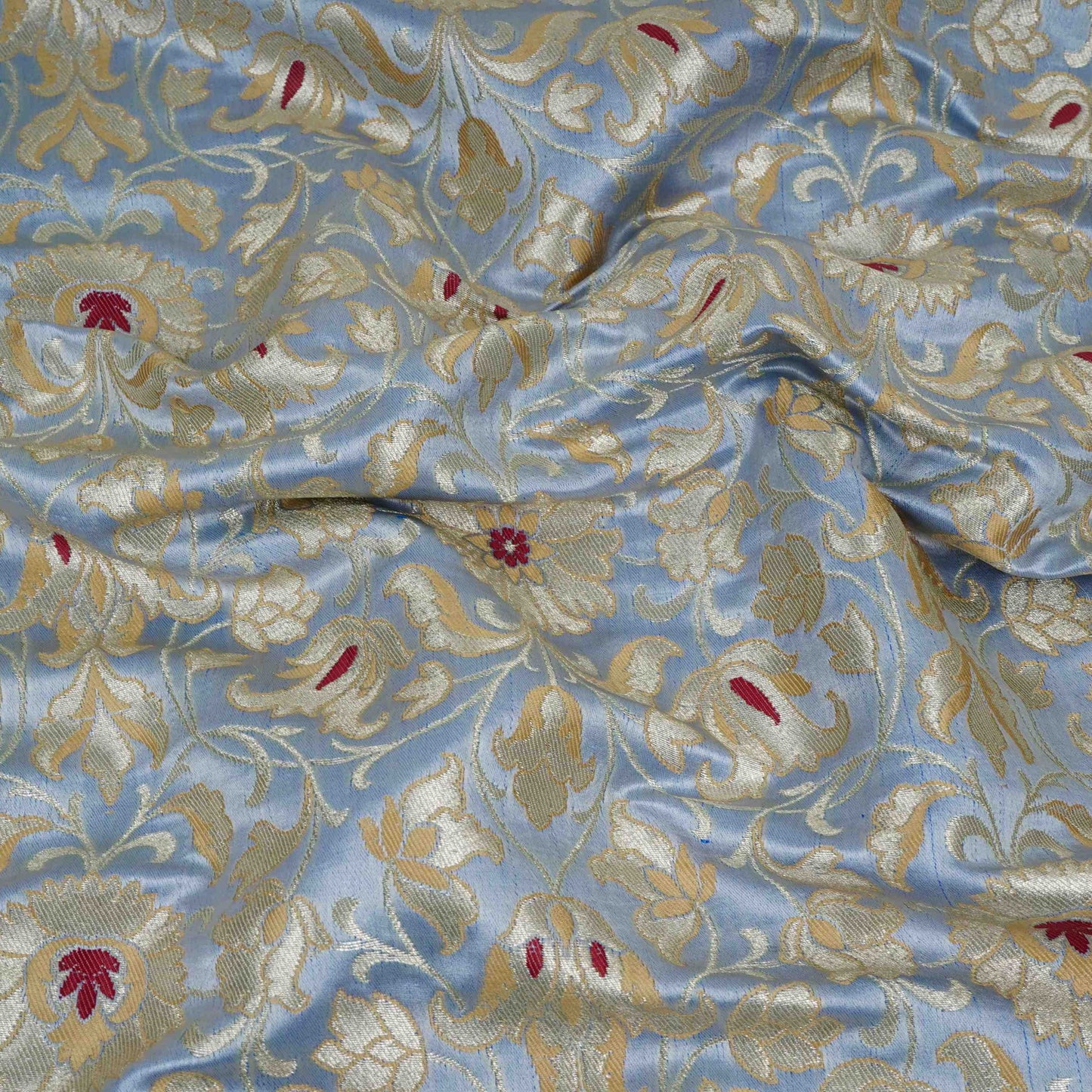 Powder Blue Alfi Meena Kimkhab Brocade Fabric HMSS-32765