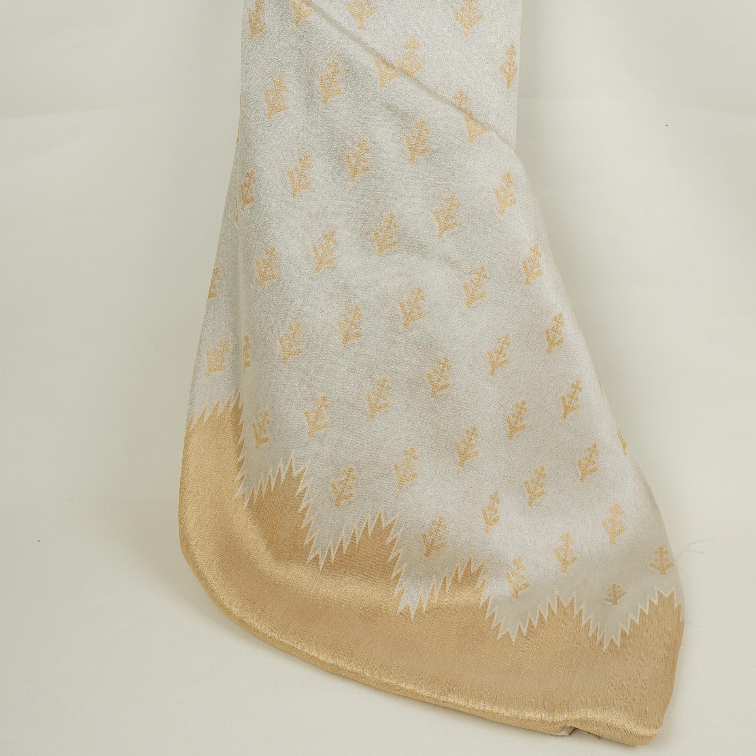 Golden with Silver floral Buta Tanchui Silk Fabric MTI-31262 - TradeUNO