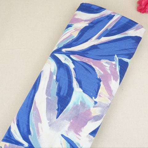 Royal Blue With Multicolor Abstract Print Viscose Linen PDM-29477