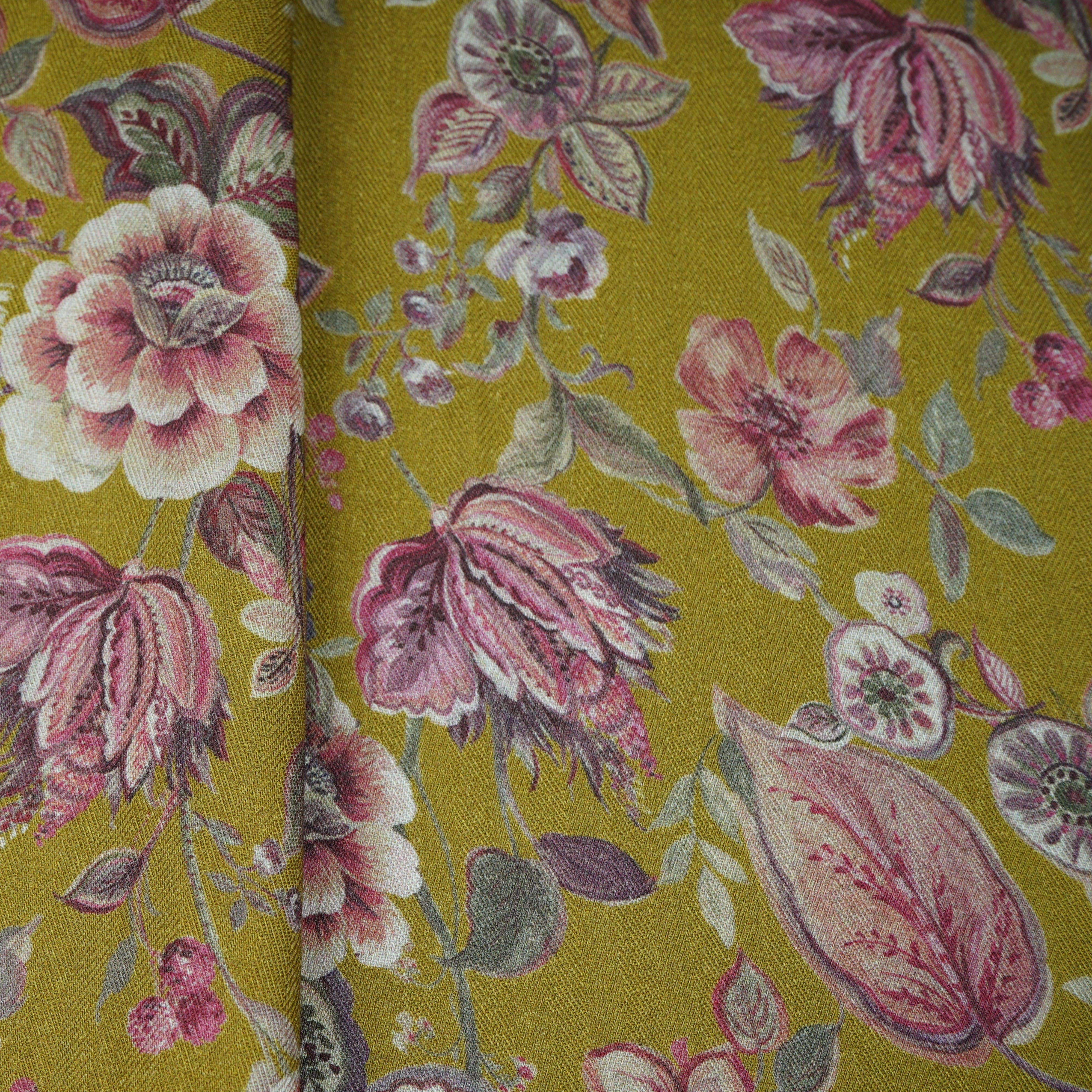 Chartreuse Green Floral Print Pashmina Fabric 20981