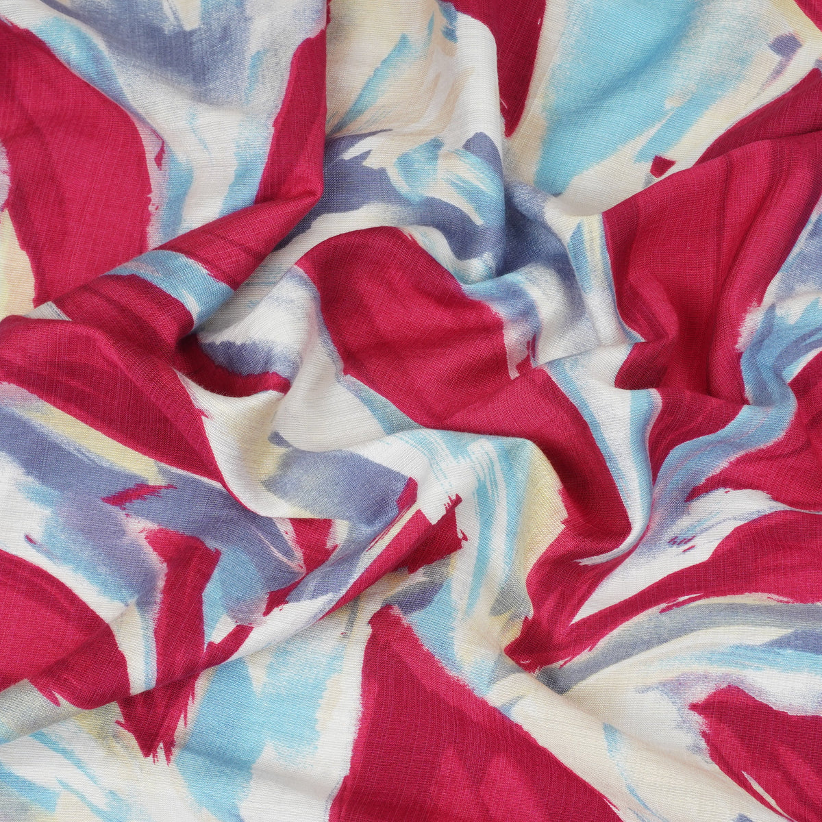Red With Multicolor Abstract Print Viscose Linen PDM-29473 - TradeUNO