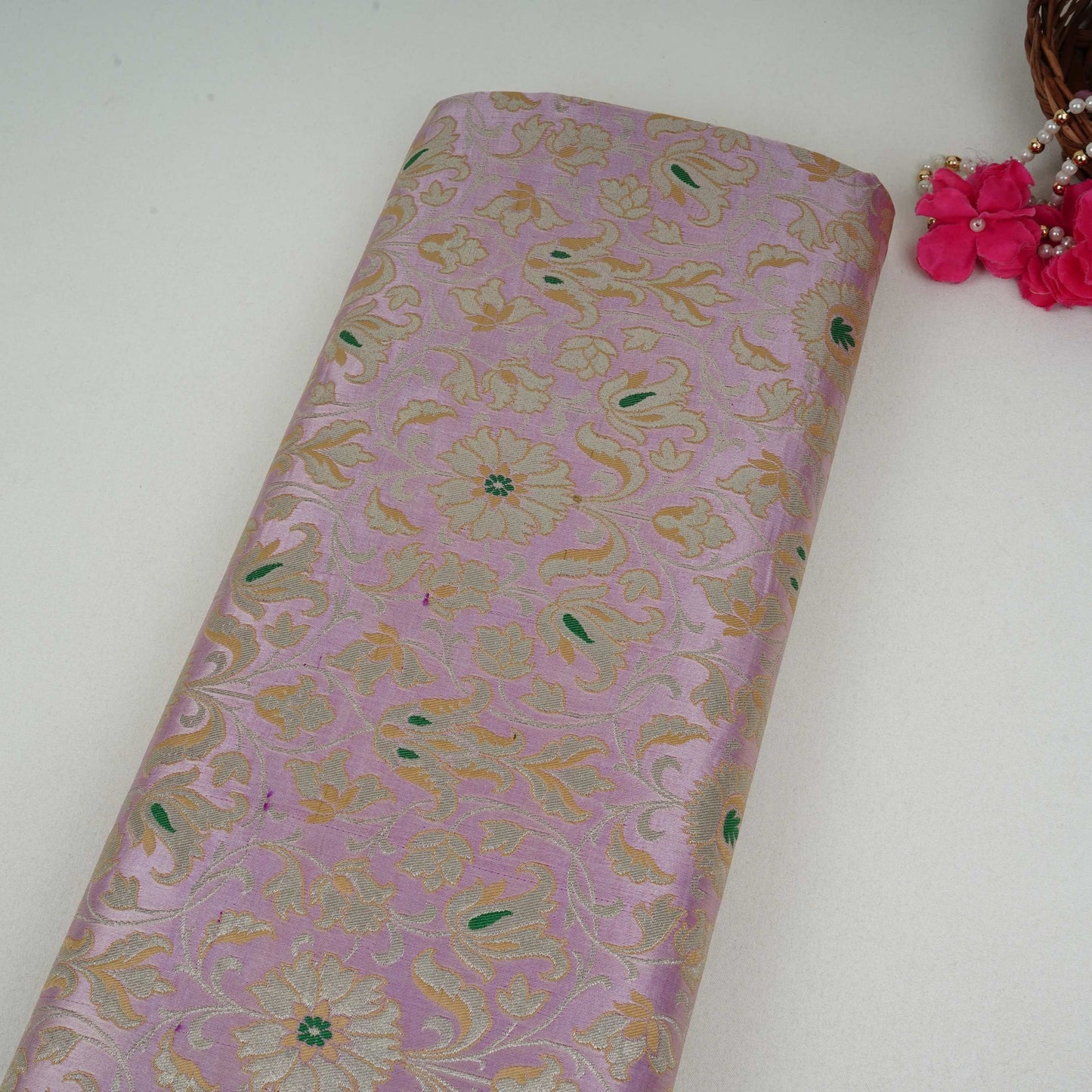 Baby Pink Alfi Meena Kimkhab Brocade Fabric HMSS-32763