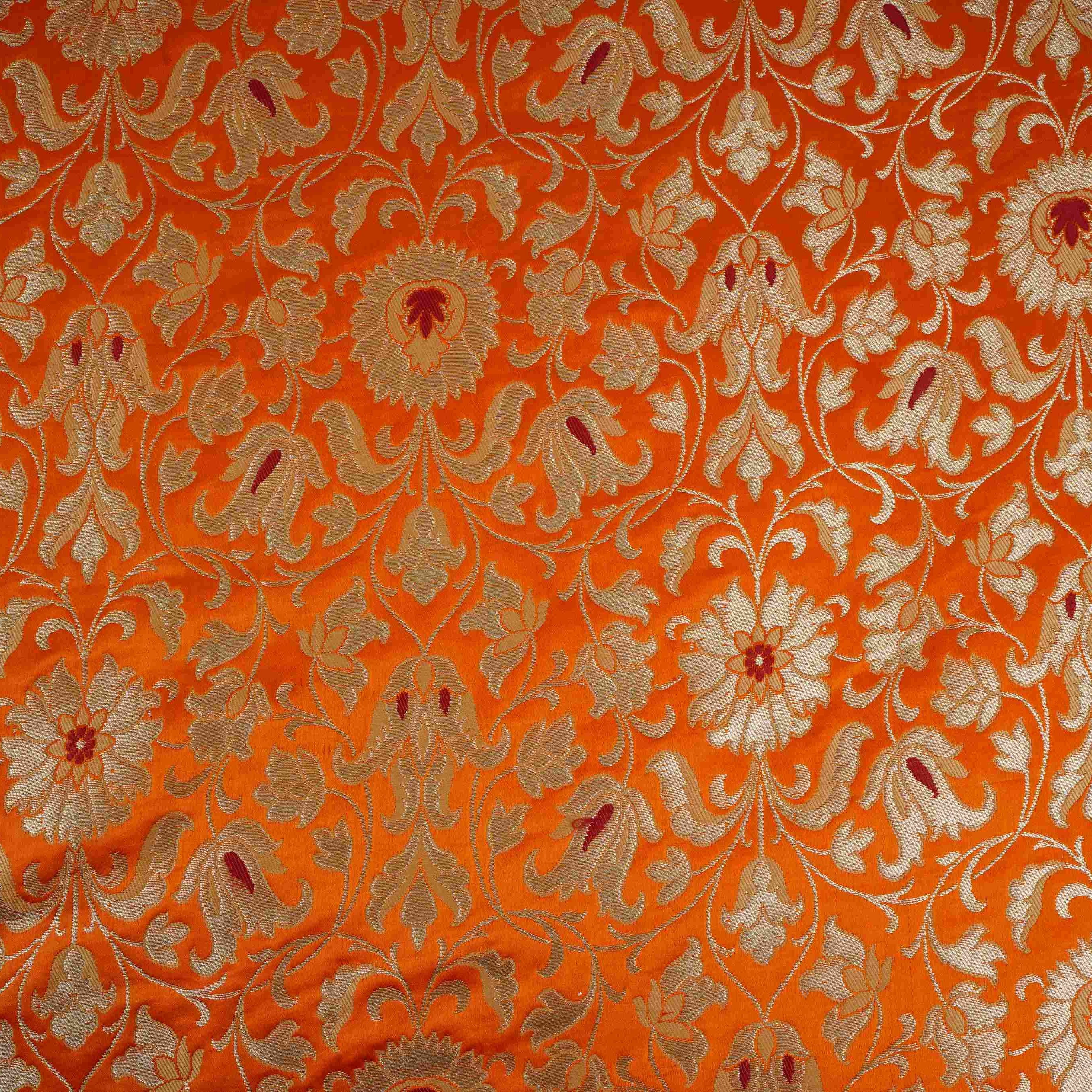 Orange Alfi Meena Kimkhab Brocade Fabric HMSS-32766