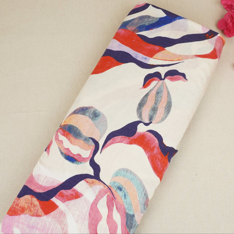 Off White With Multicolor Abstract Print Viscose Linen PDM-29474