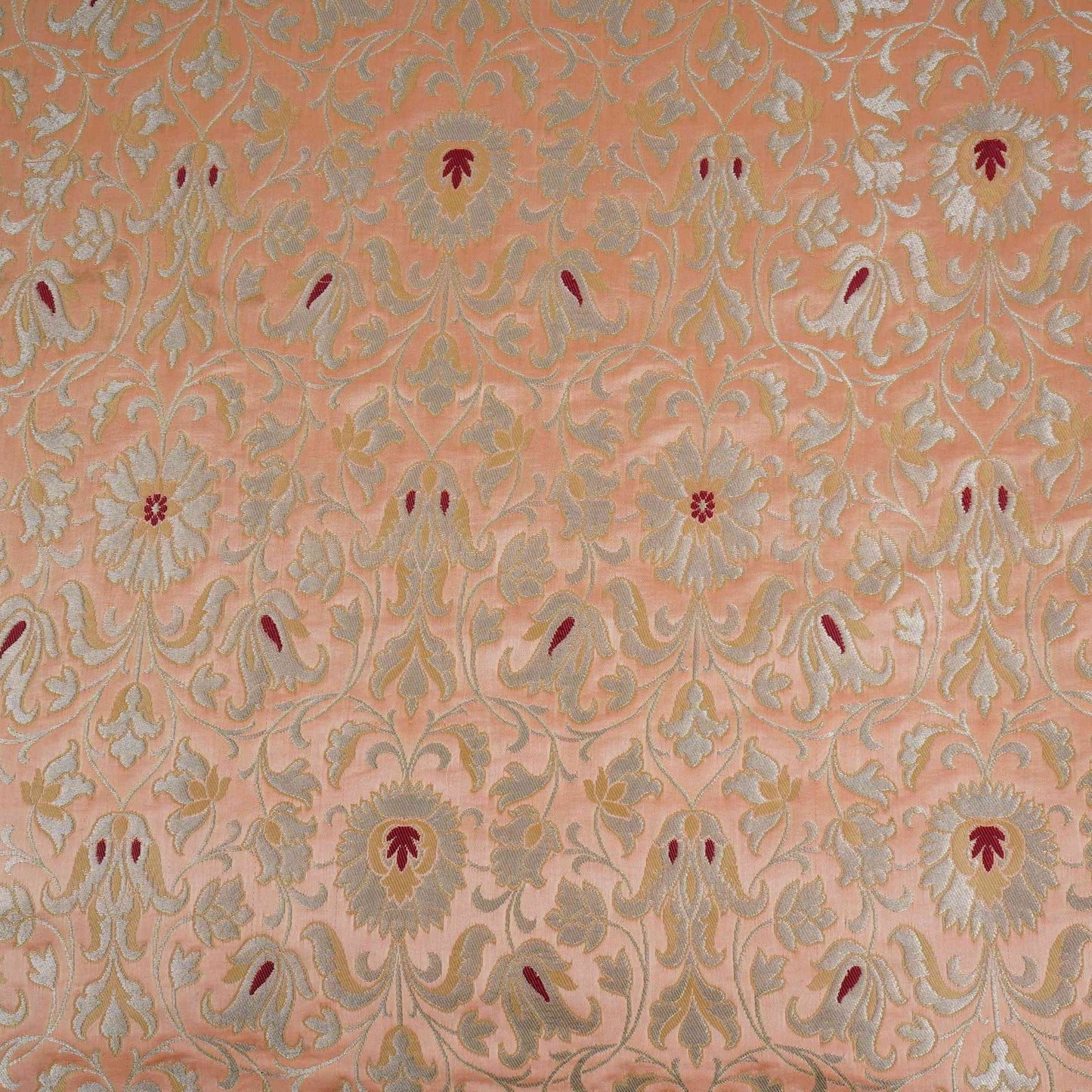 Peach Alfi Meena Kimkhab Brocade Fabric HMSS-32764