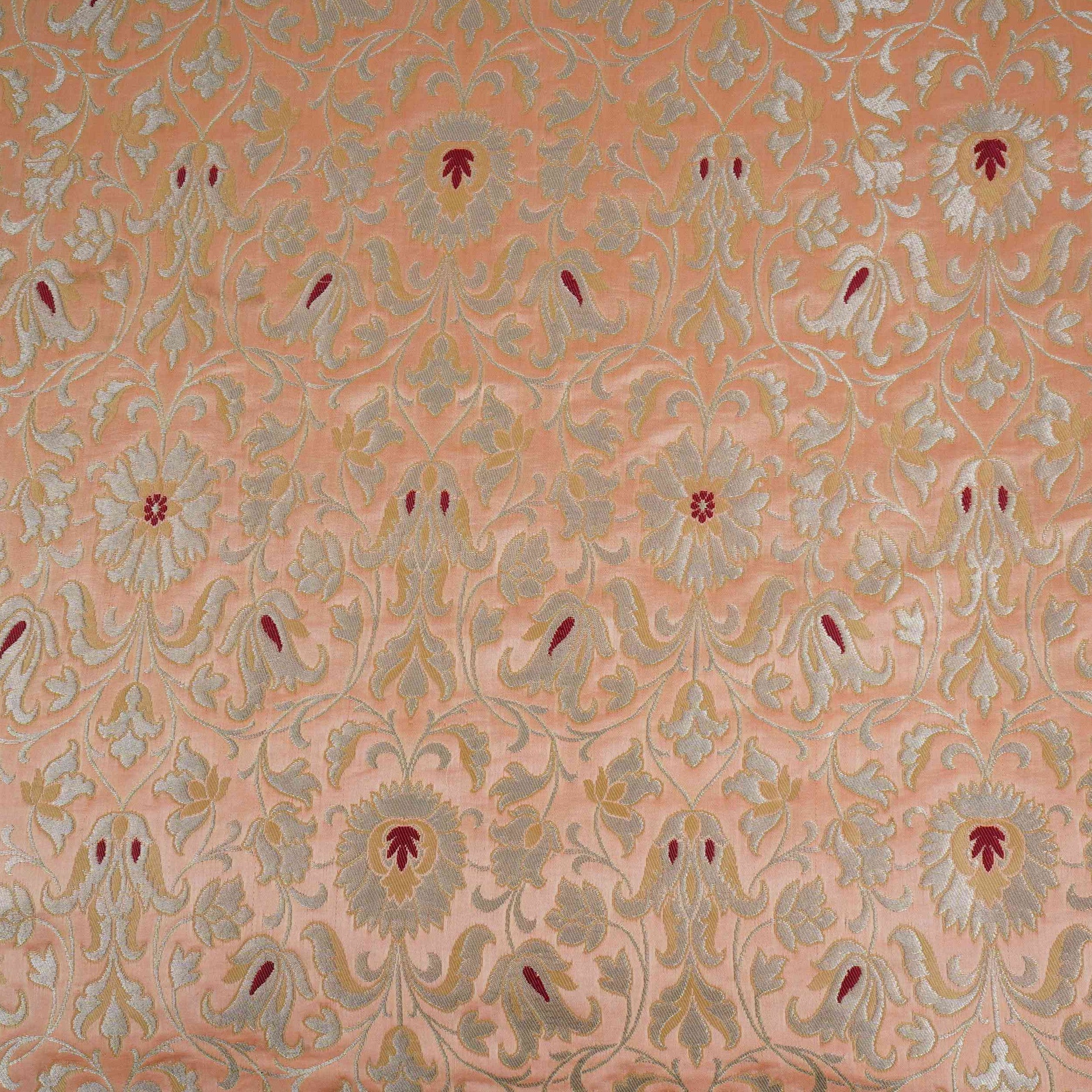 Peach Alfi Meena Kimkhab Brocade Fabric HMSS-32764