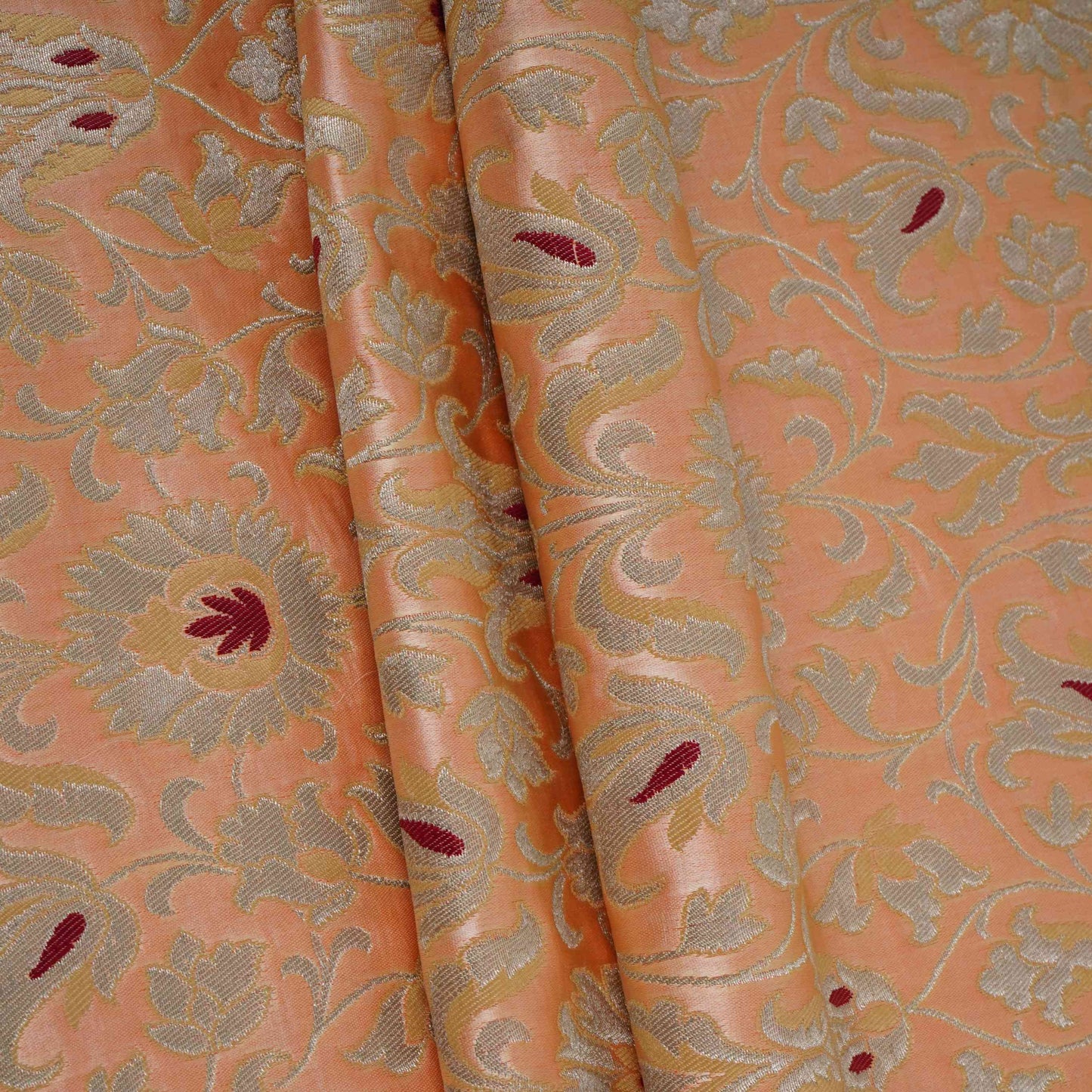 Peach Alfi Meena Kimkhab Brocade Fabric HMSS-32764