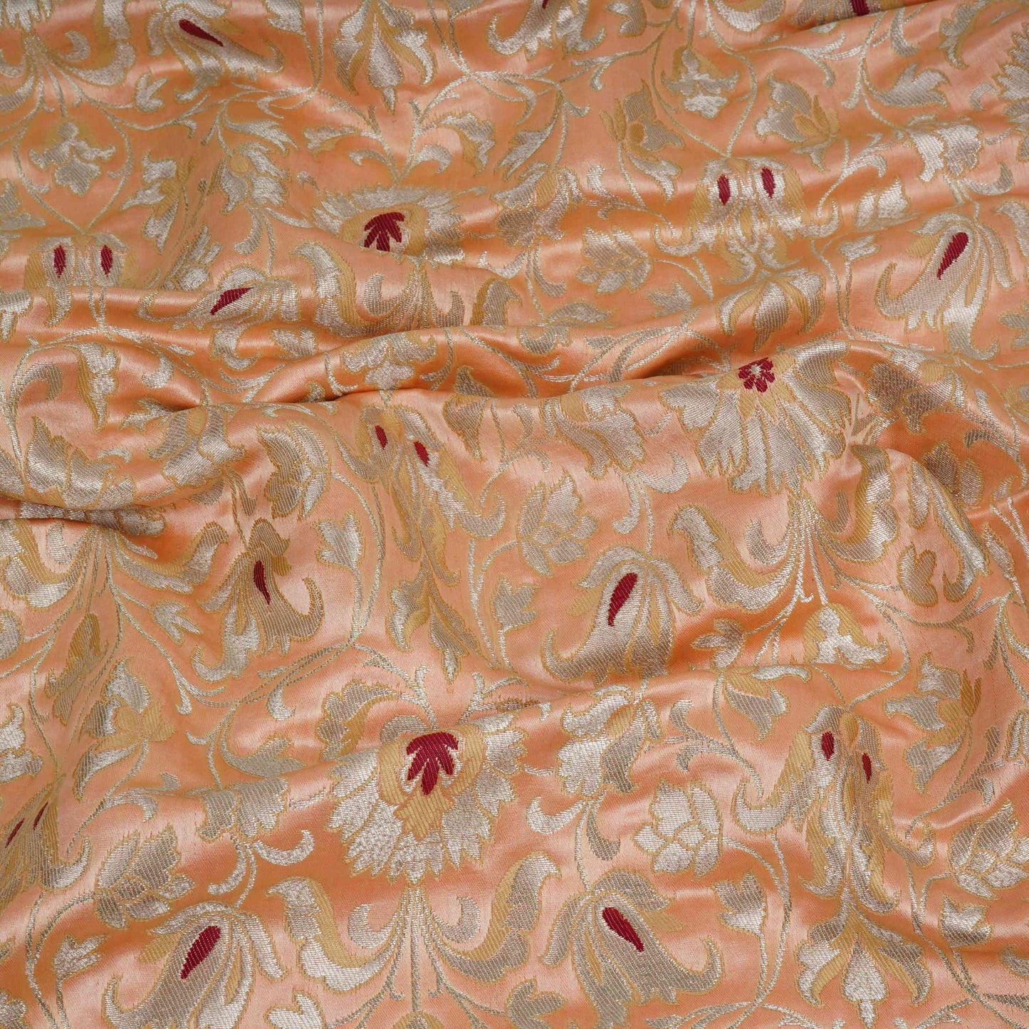 Peach Alfi Meena Kimkhab Brocade Fabric HMSS-32764