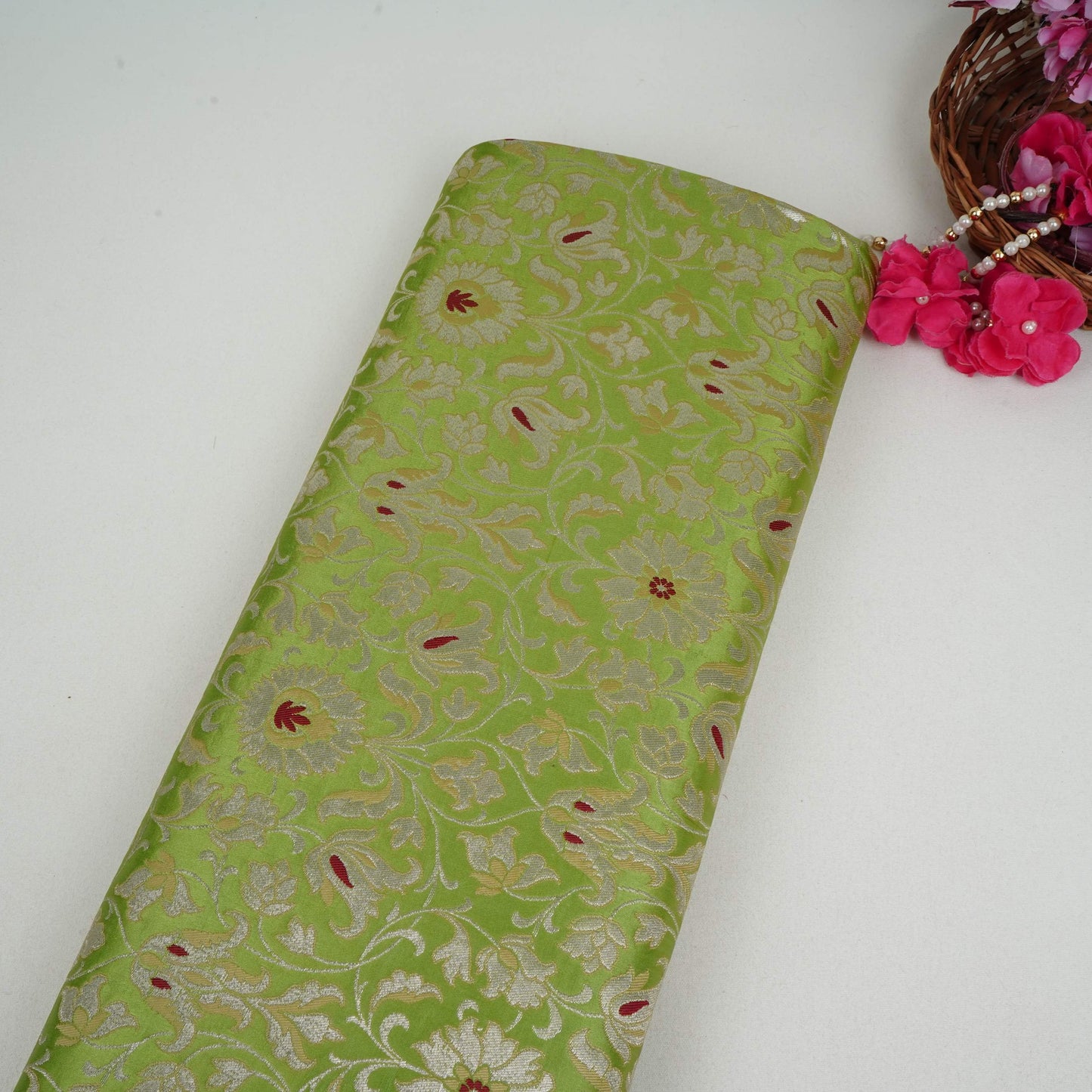 Green Alfi Meena Kimkhab Brocade Fabric HMSS-32767