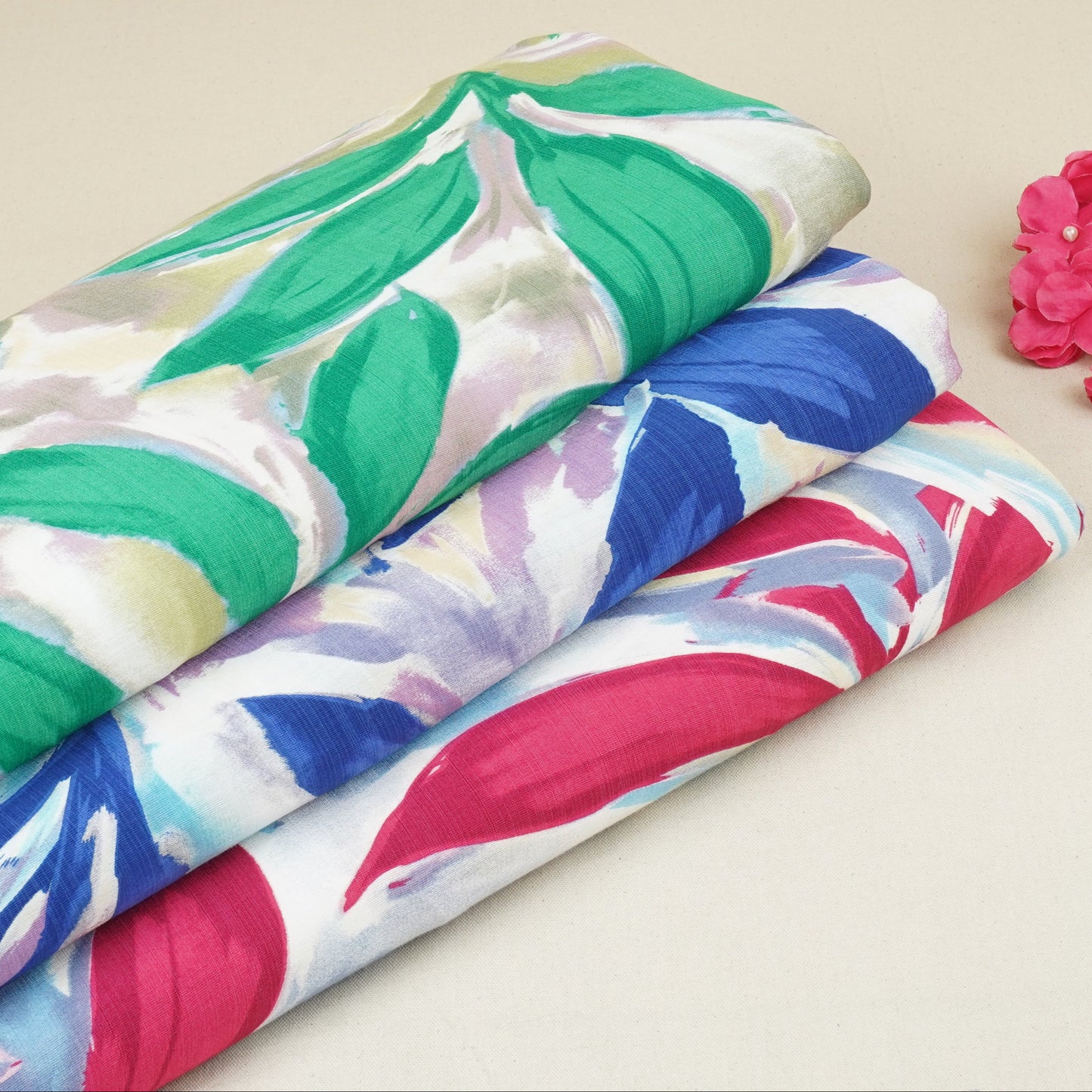 Royal Blue With Multicolor Abstract Print Viscose Linen PDM-29477