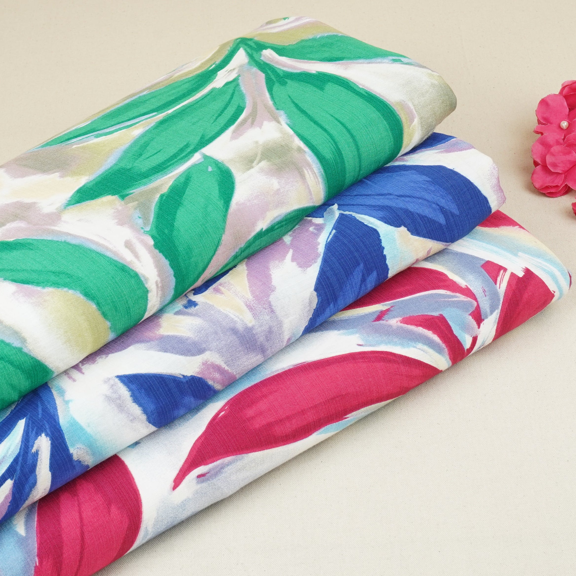 Green With Multicolor Abstract Print Viscose Linen PDM-29476 - TradeUNO