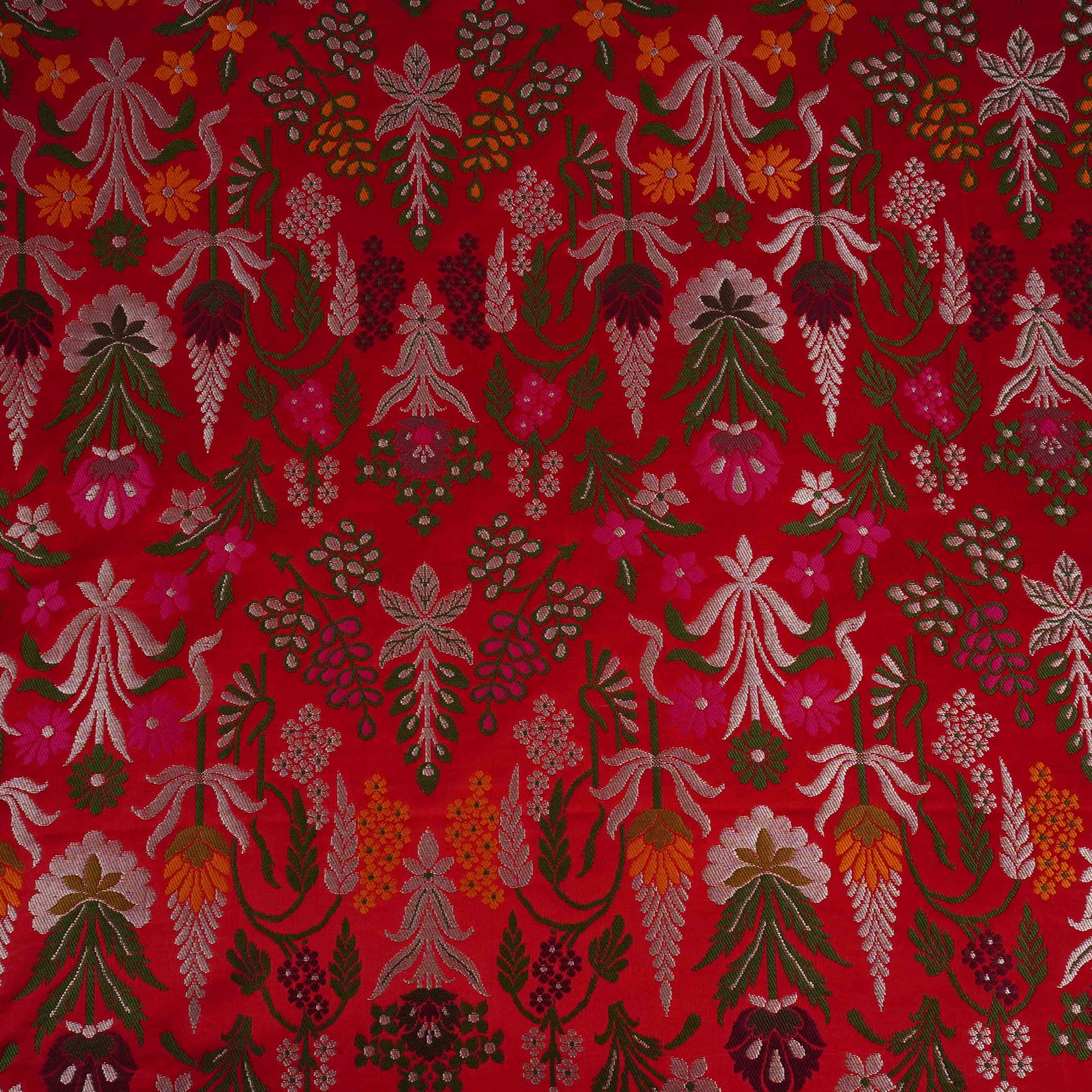 Red Kimkhab Brocade Fabric HMSS-32792