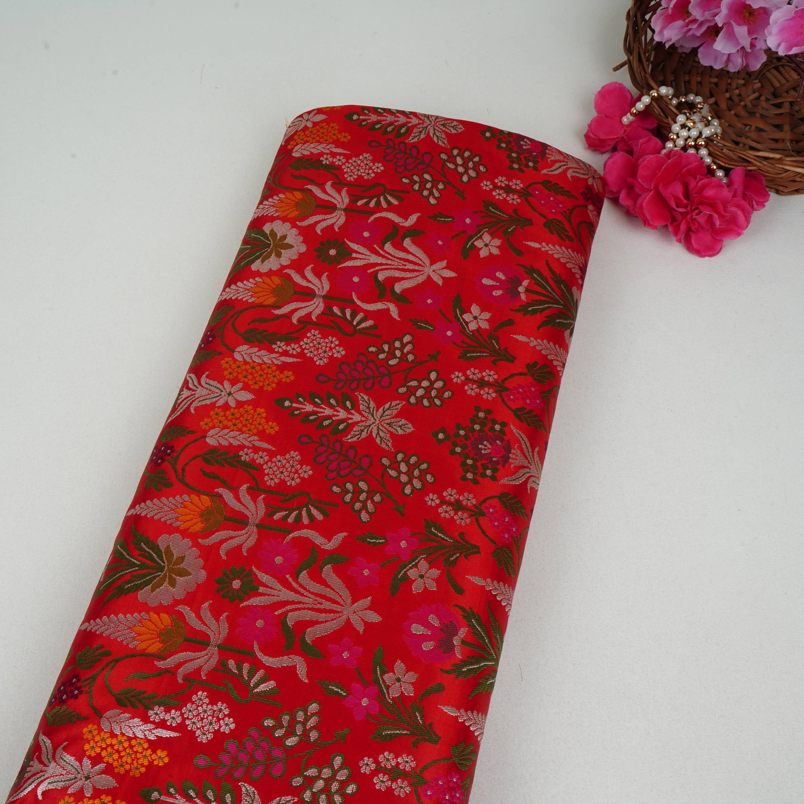Red Kimkhab Brocade Fabric HMSS-32792