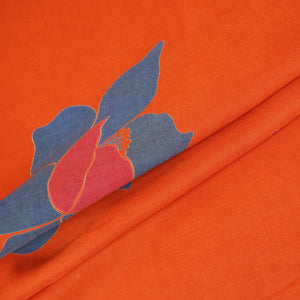 Orange Floral Print Modal Satin SN-29524 - TradeUNO