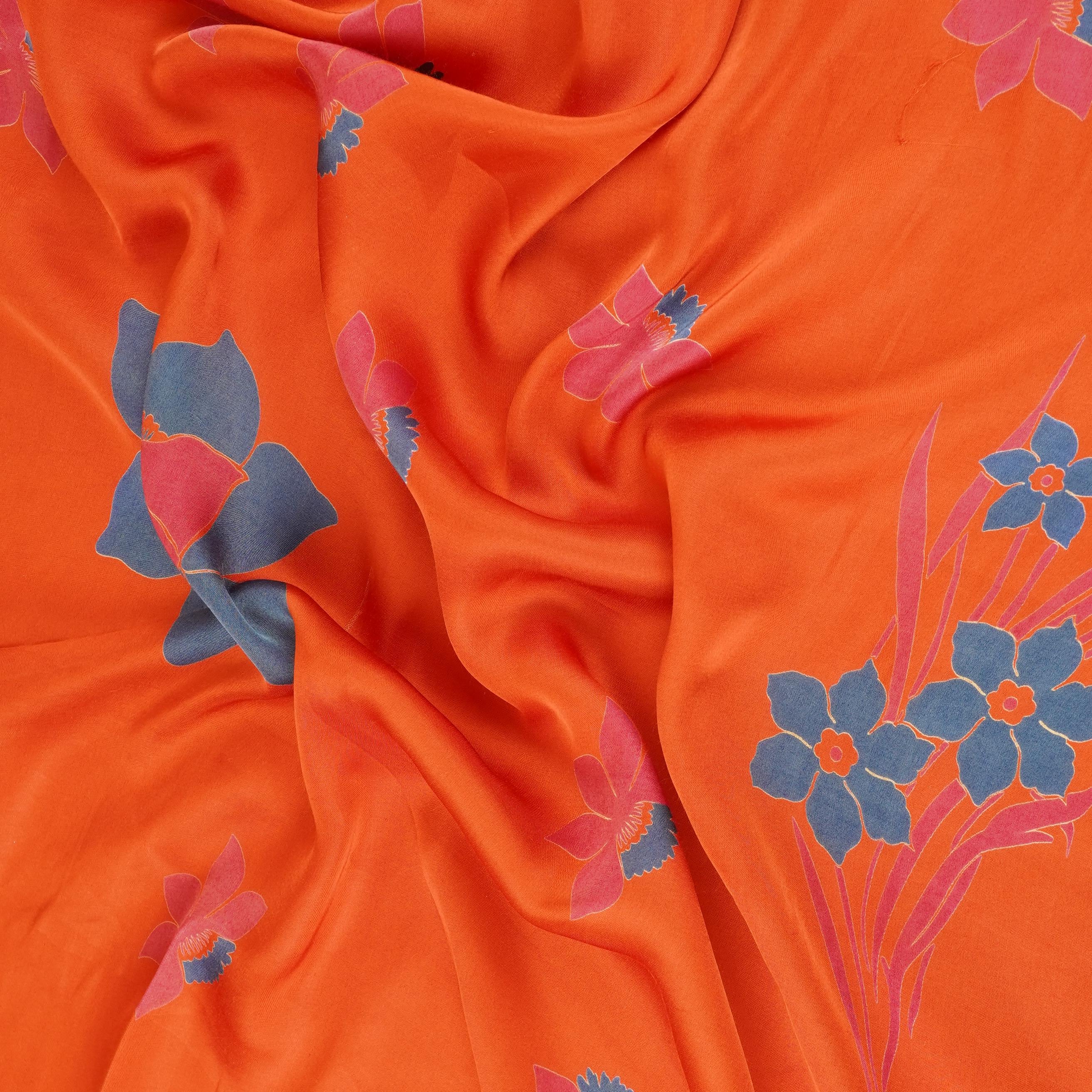 Orange Floral Print Modal Satin SN-29524 - TradeUNO
