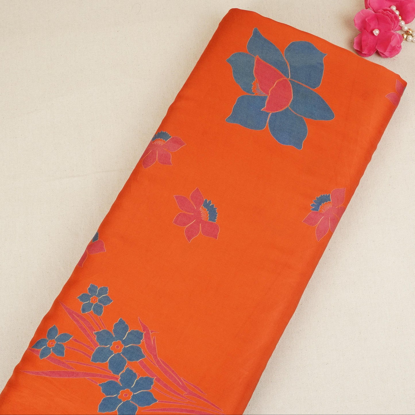 Orange Floral Print Modal Satin SN-29524