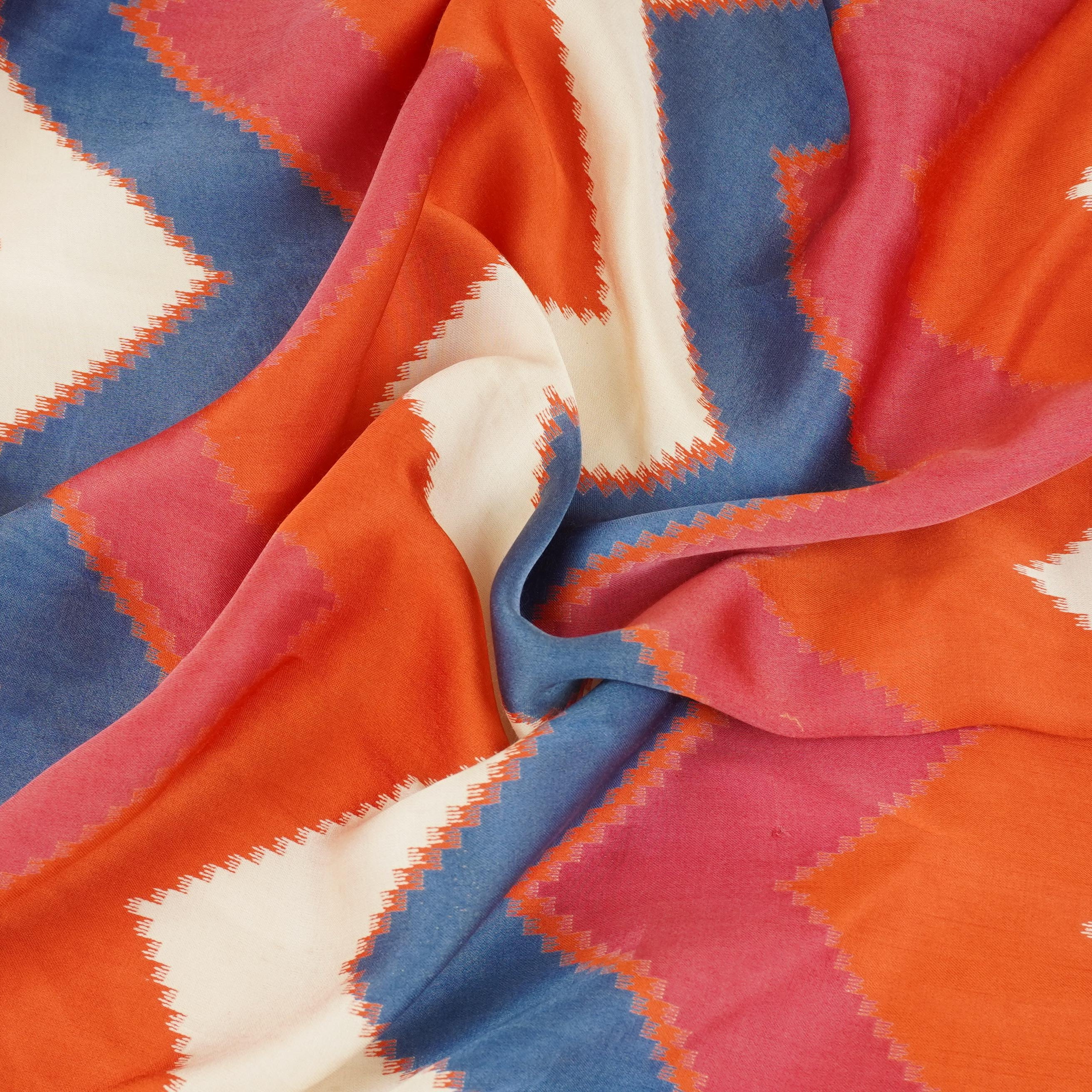 Orange with Multicolor Chervon Print Modal Satin SN-29507 - TradeUNO