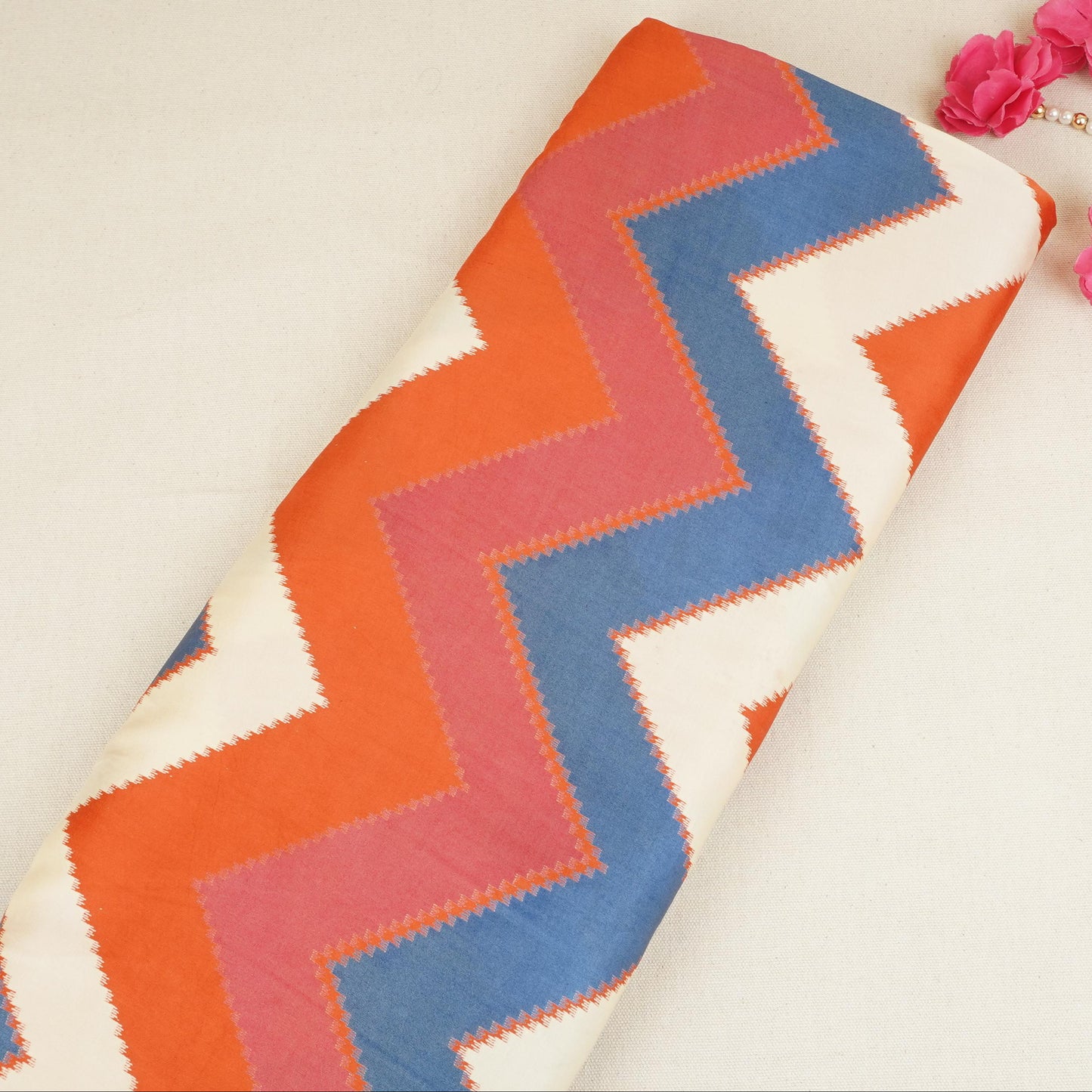 Orange with Multicolor Chervon Print Modal Satin SN-29507