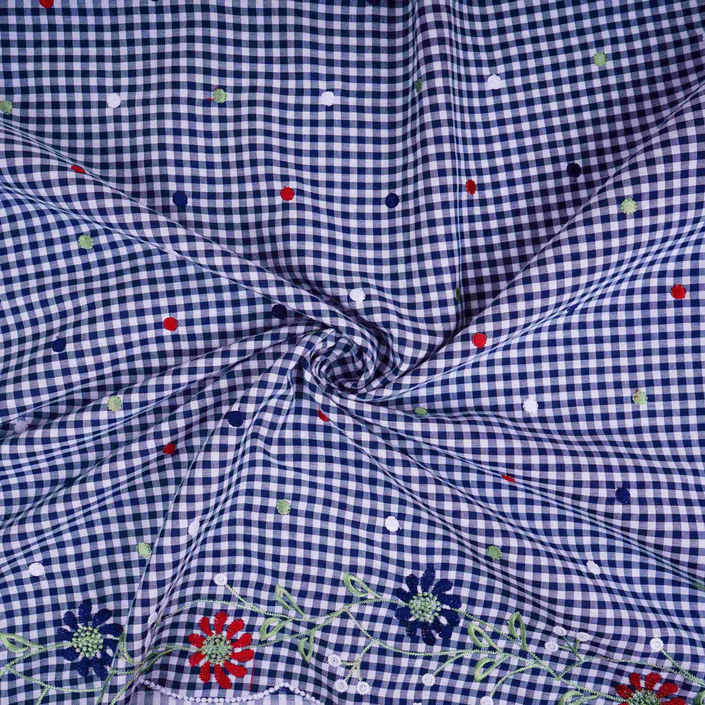 Navy Blue Checks embroidery Cotton Fabric MJF-31316