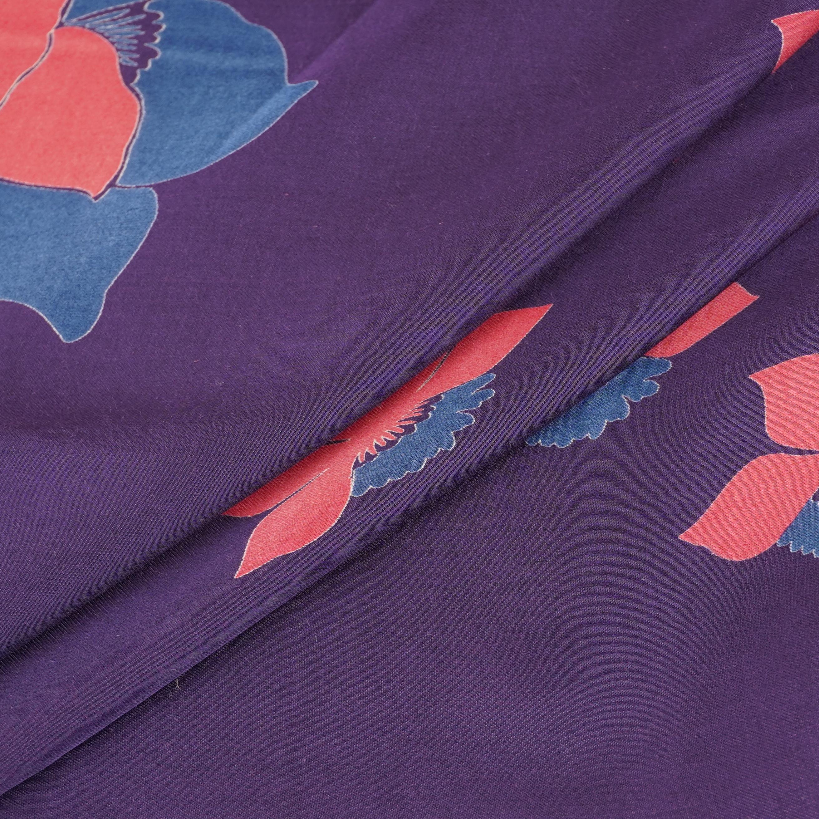 Purple Floral Print Modal Satin SN-29523 - TradeUNO
