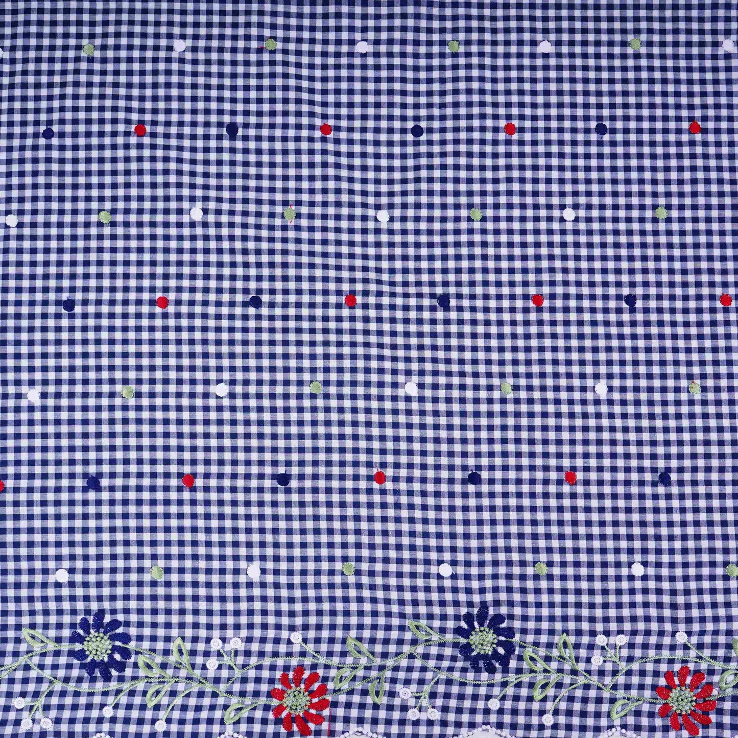 Navy Blue Checks embroidery Cotton Fabric MJF-31316