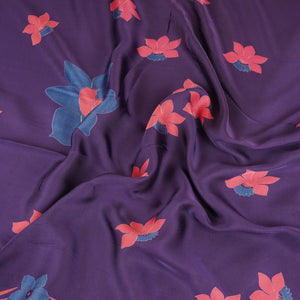 Purple Floral Print Modal Satin SN-29523 - TradeUNO