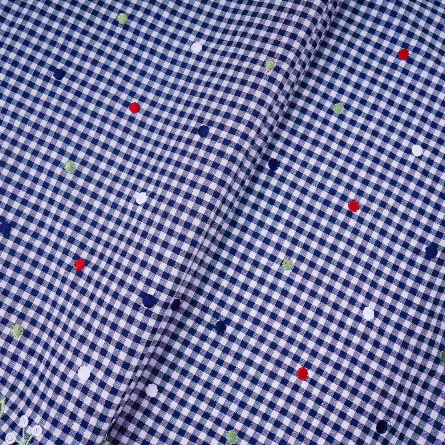 Navy Blue Checks embroidery Cotton Fabric MJF-31316