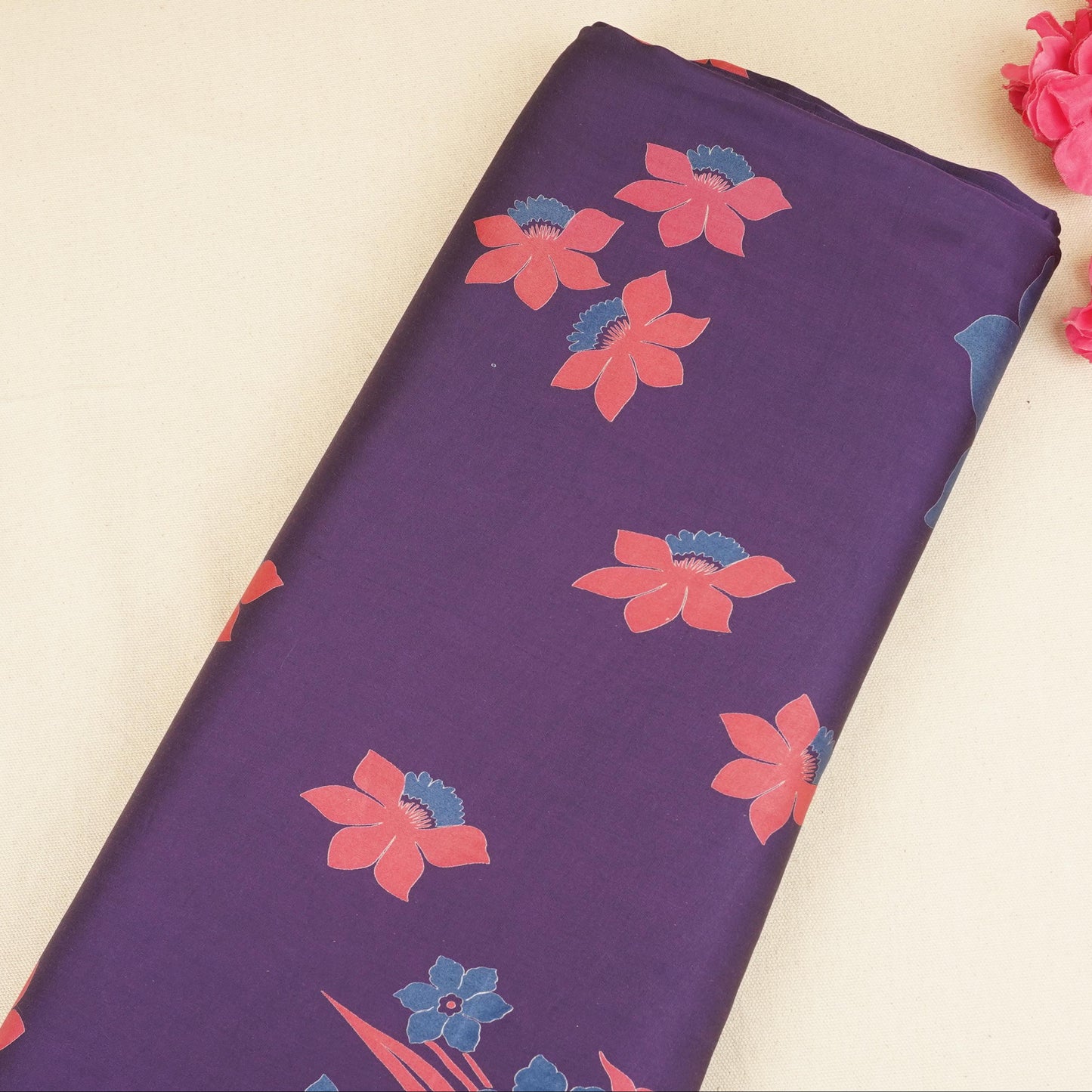 Purple Floral Print Modal Satin SN-29523