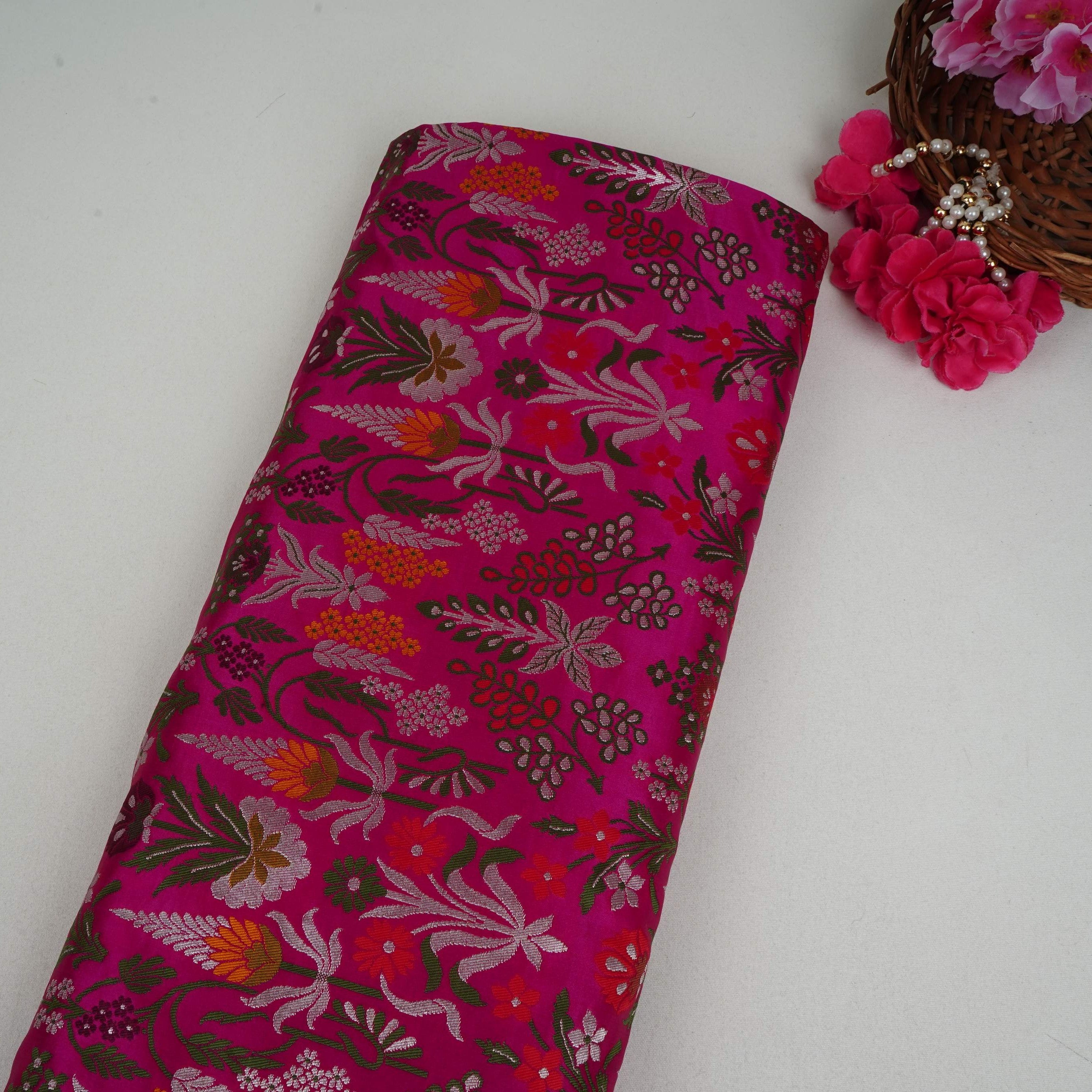 Magenta Kimkhab Brocade Fabric HMSS-32793