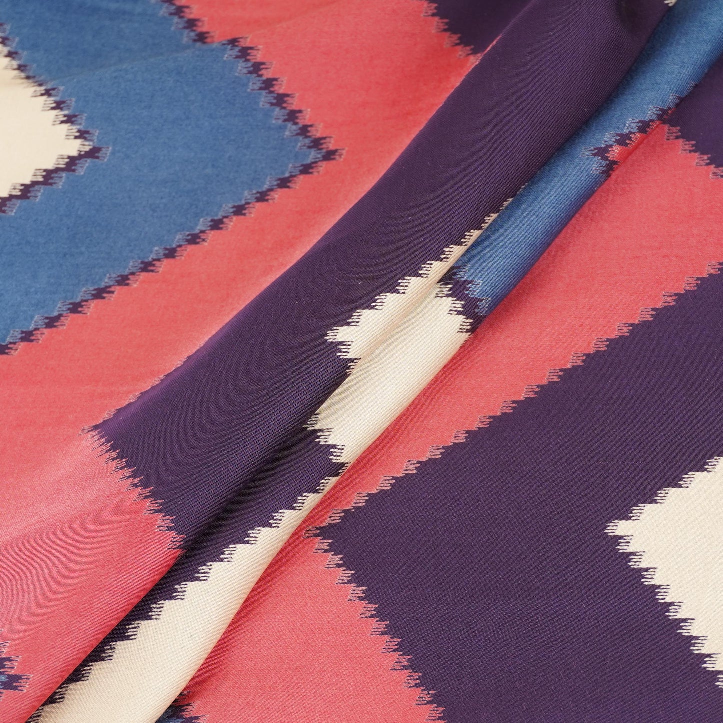 Wine with Multicolor Chervon Print Modal Satin SN-29508