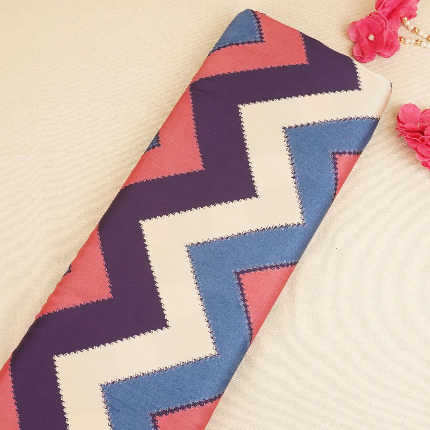 Wine with Multicolor Chervon Print Modal Satin SN-29508