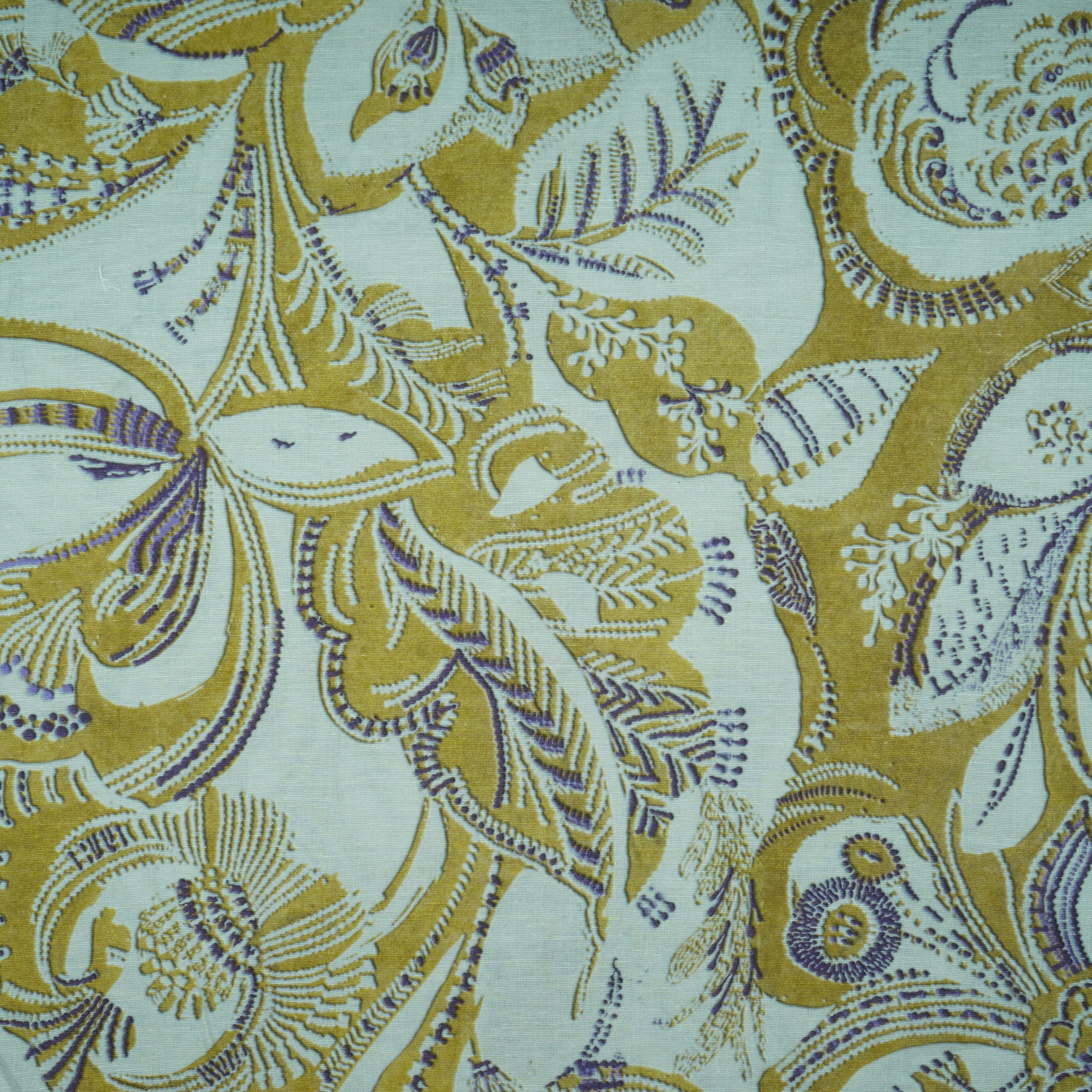 Green Floral Print Cotton Linen Fabric 21039