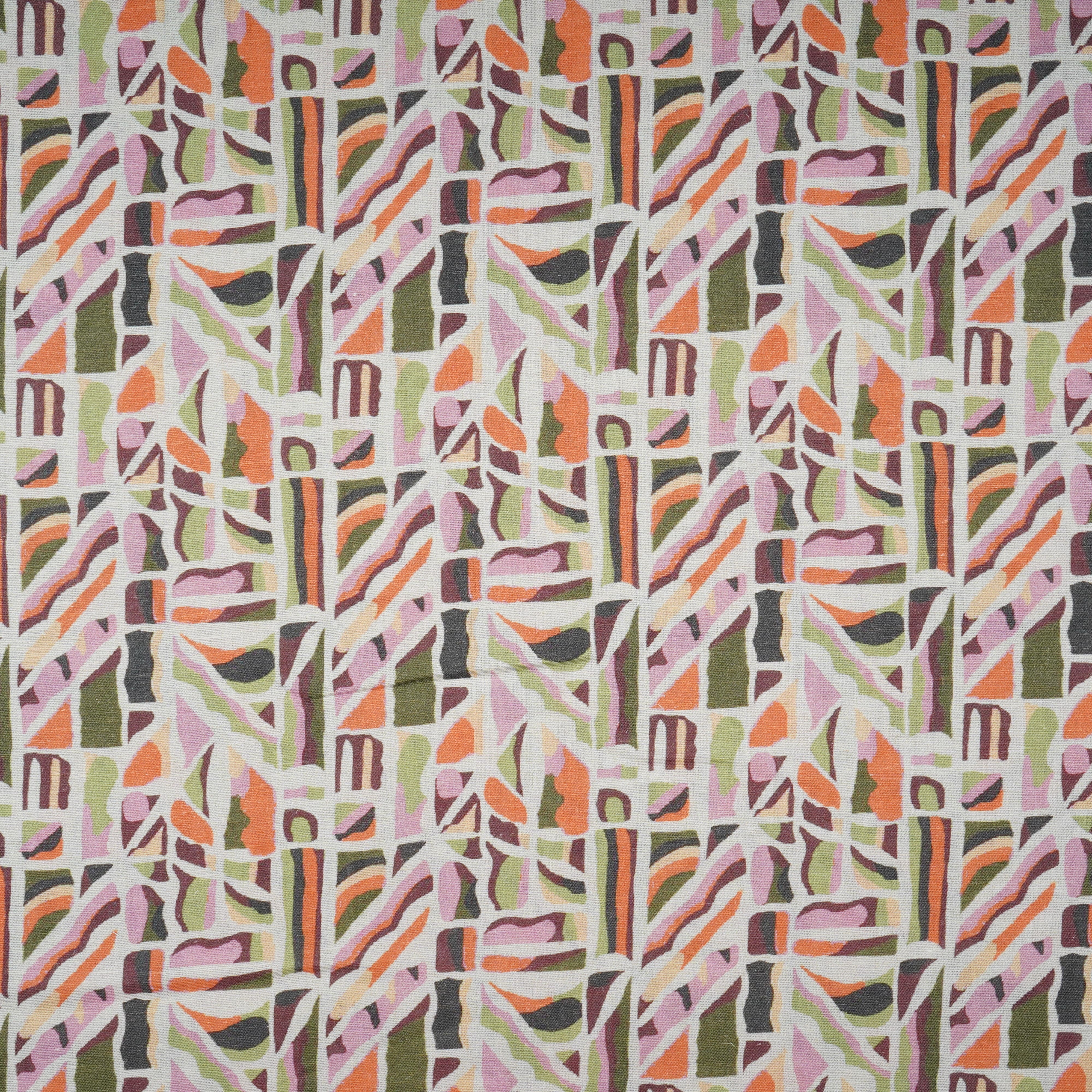 Off White Abstract Print Cotton Linen Fabric 21031