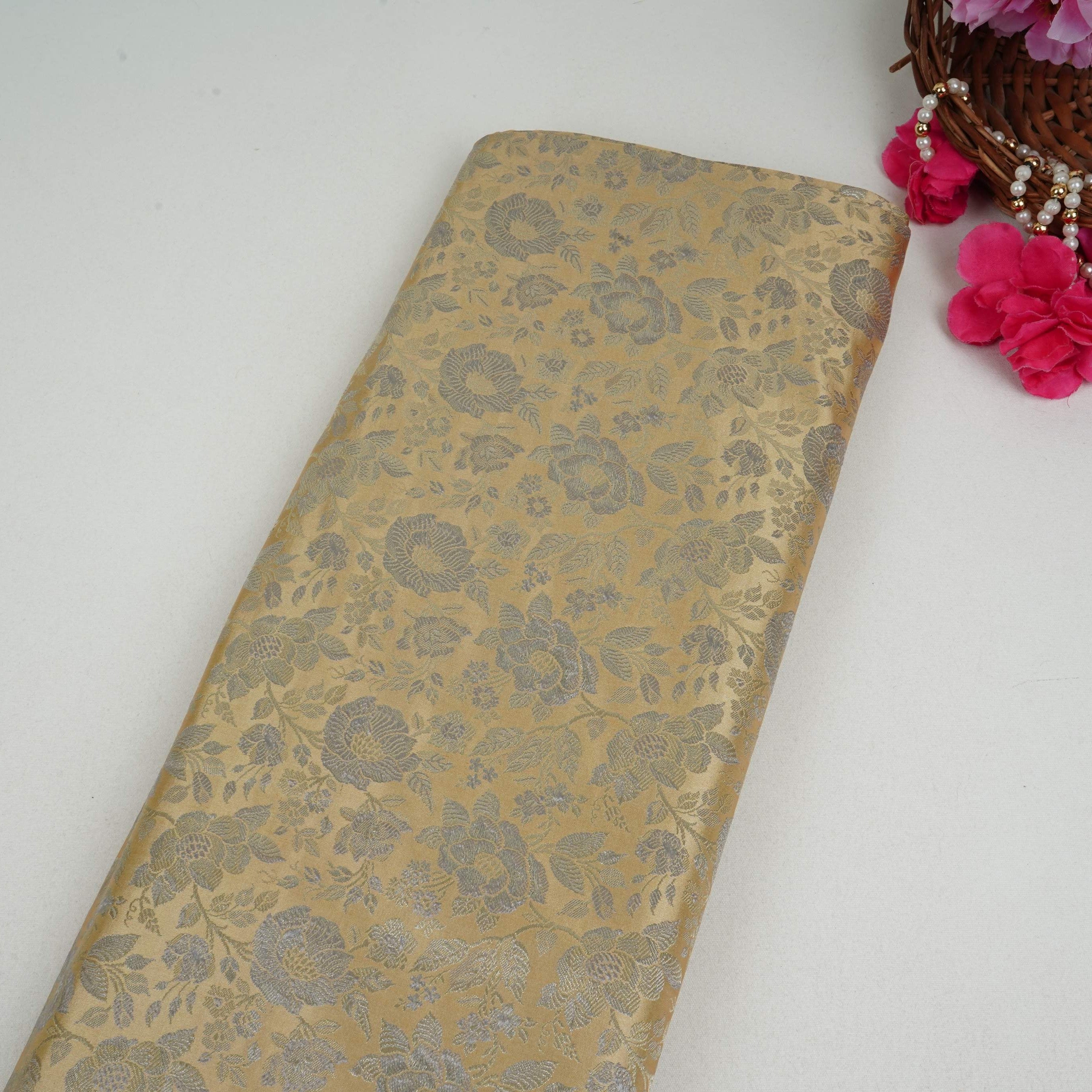 Cream Jamawar Resham Zari Dohra Brocade Fabric HMSS-32740