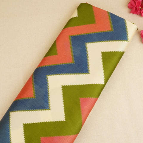 Green with Multicolor Chervon Print Modal Satin SN-29505