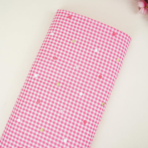 Pink Checks embroidery Cotton Fabric MJF-31317