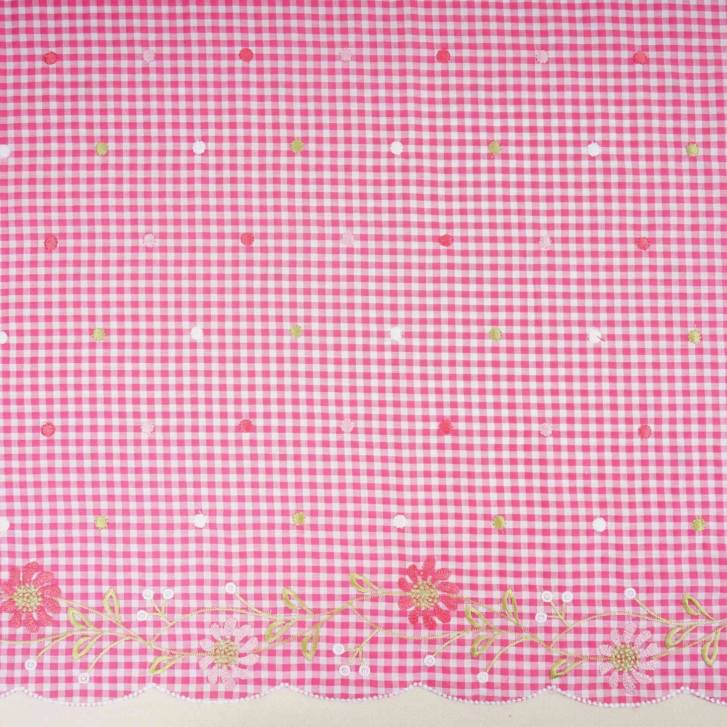 Pink Checks embroidery Cotton Fabric MJF-31317 - TradeUNO