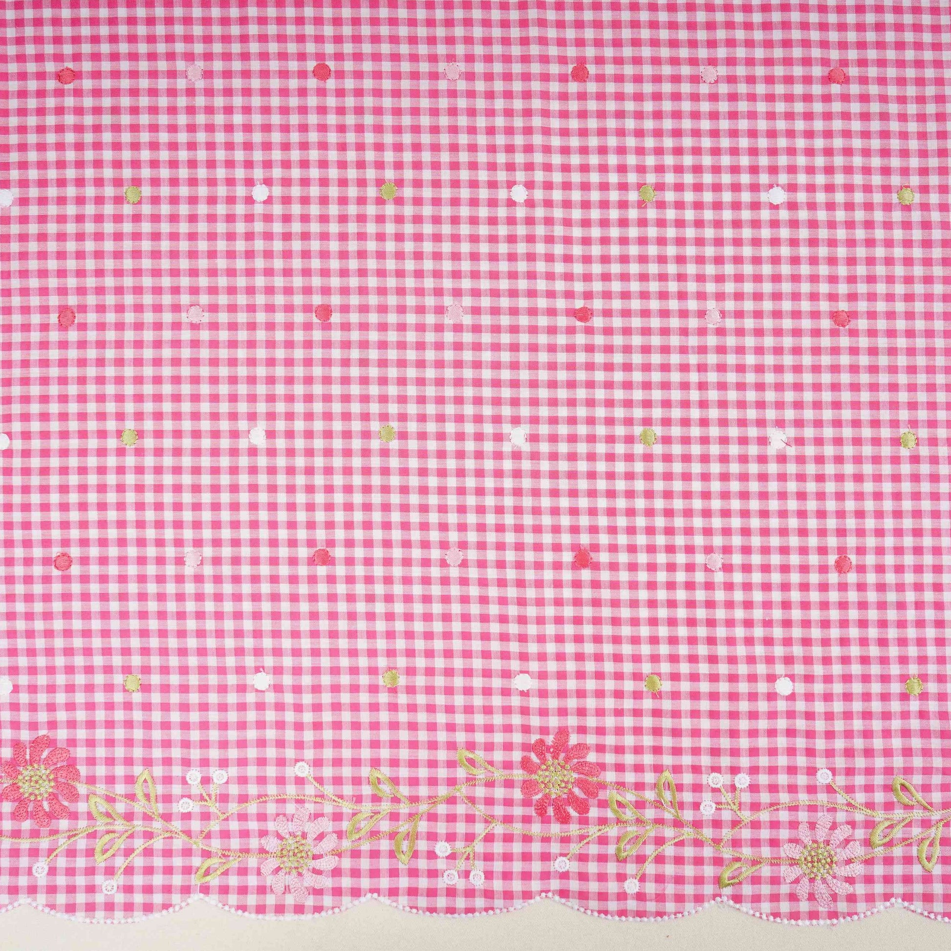Pink Checks embroidery Cotton Fabric MJF-31317 - TradeUNO