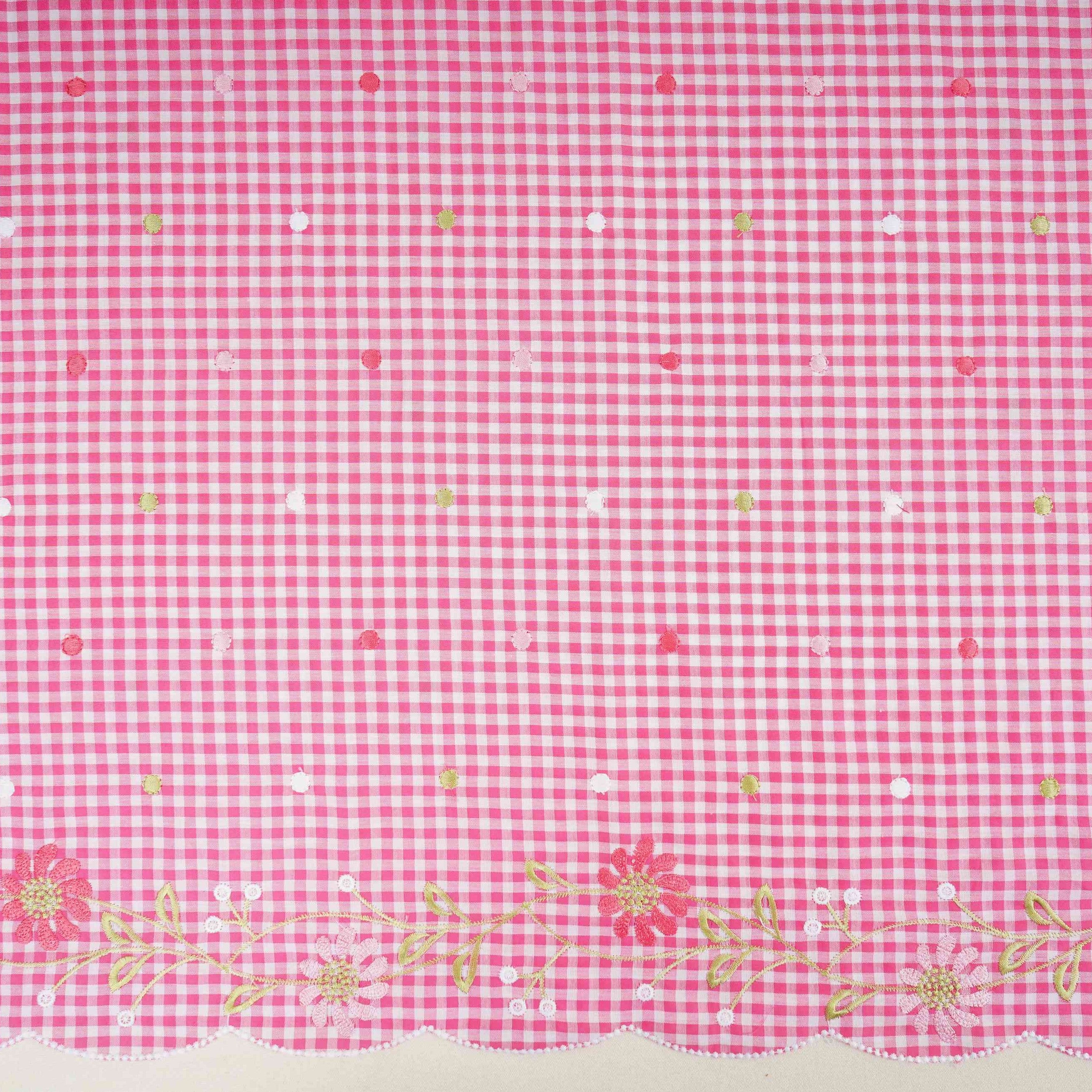 Pink Checks embroidery Cotton Fabric MJF-31317 - TradeUNO