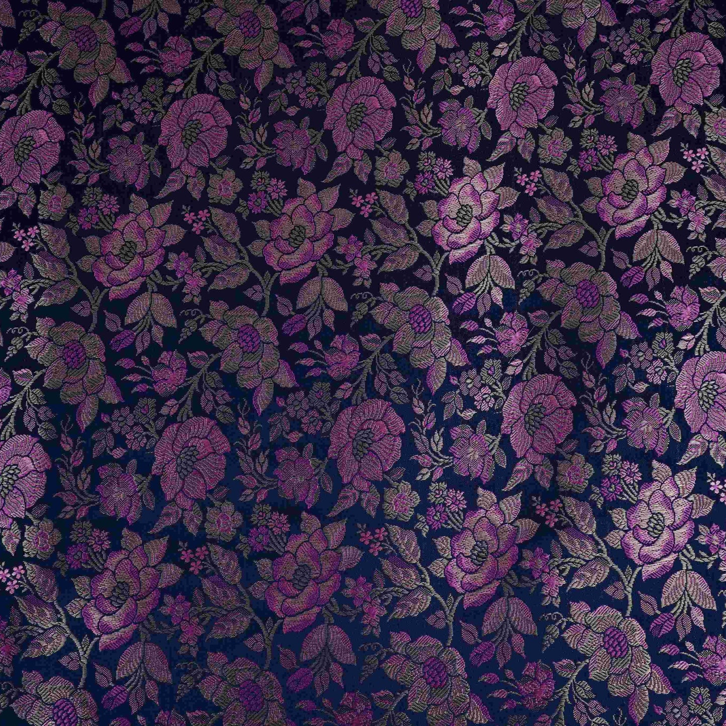 Navy Blue Jamawar Resham Zari Dohra Brocade Fabric HMSS-32738