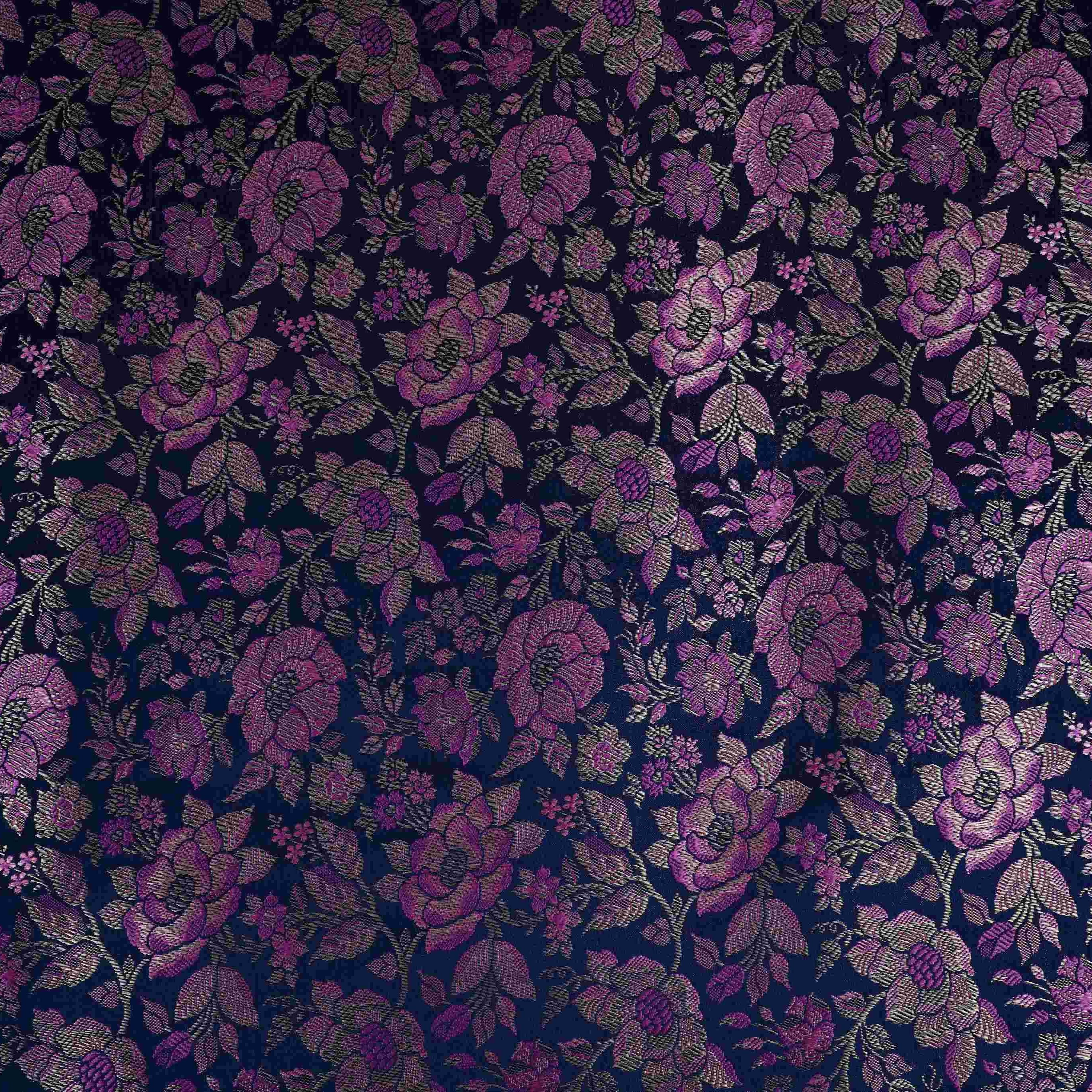 Navy Blue Jamawar Resham Zari Dohra Brocade Fabric HMSS-32738