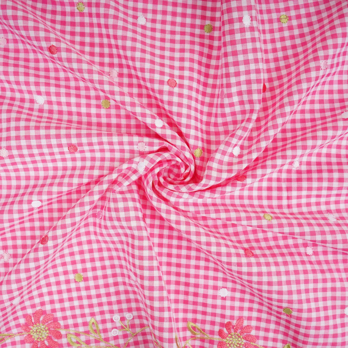 Pink Checks embroidery Cotton Fabric MJF-31317 - TradeUNO