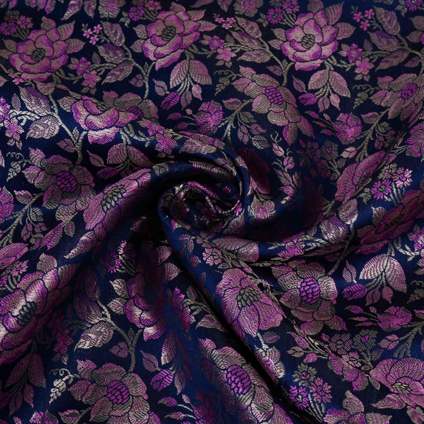 Navy Blue Jamawar Resham Zari Dohra Brocade Fabric HMSS-32738