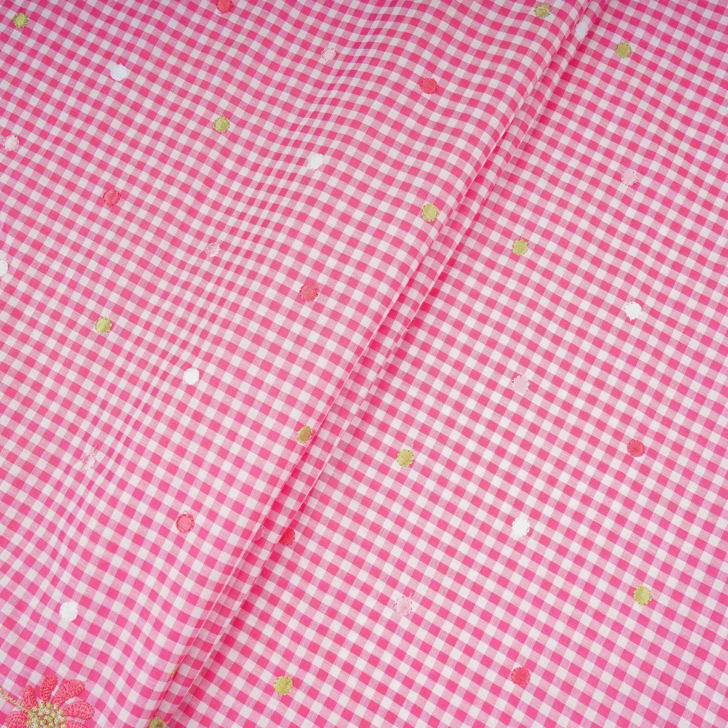 Pink Checks embroidery Cotton Fabric MJF-31317 - TradeUNO