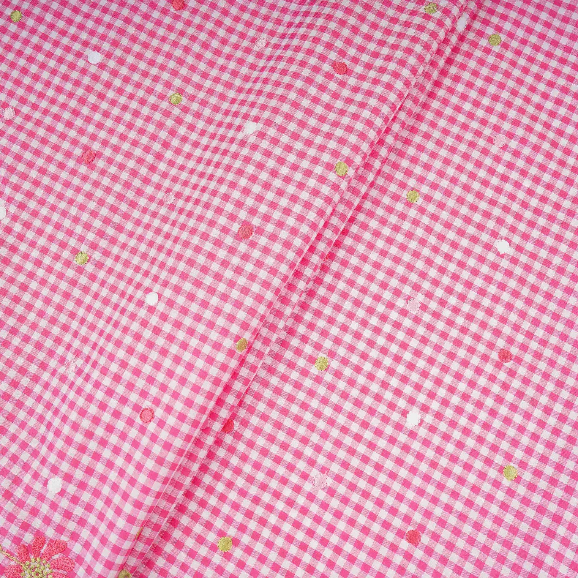 Pink Checks embroidery Cotton Fabric MJF-31317 - TradeUNO