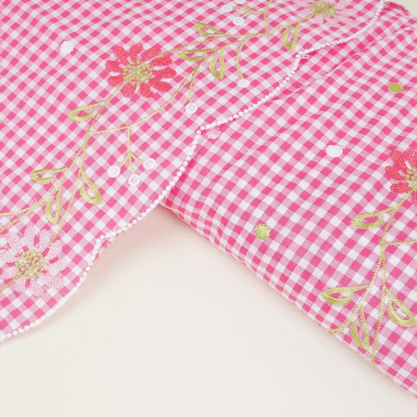 Pink Checks embroidery Cotton Fabric MJF-31317 - TradeUNO