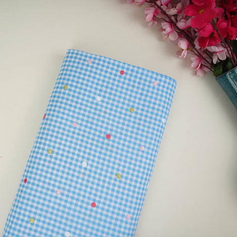 Sky Blue Checks embroidery Cotton Fabric MJF-31315