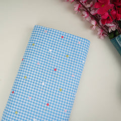 Sky Blue Checks embroidery Cotton Fabric MJF-31315